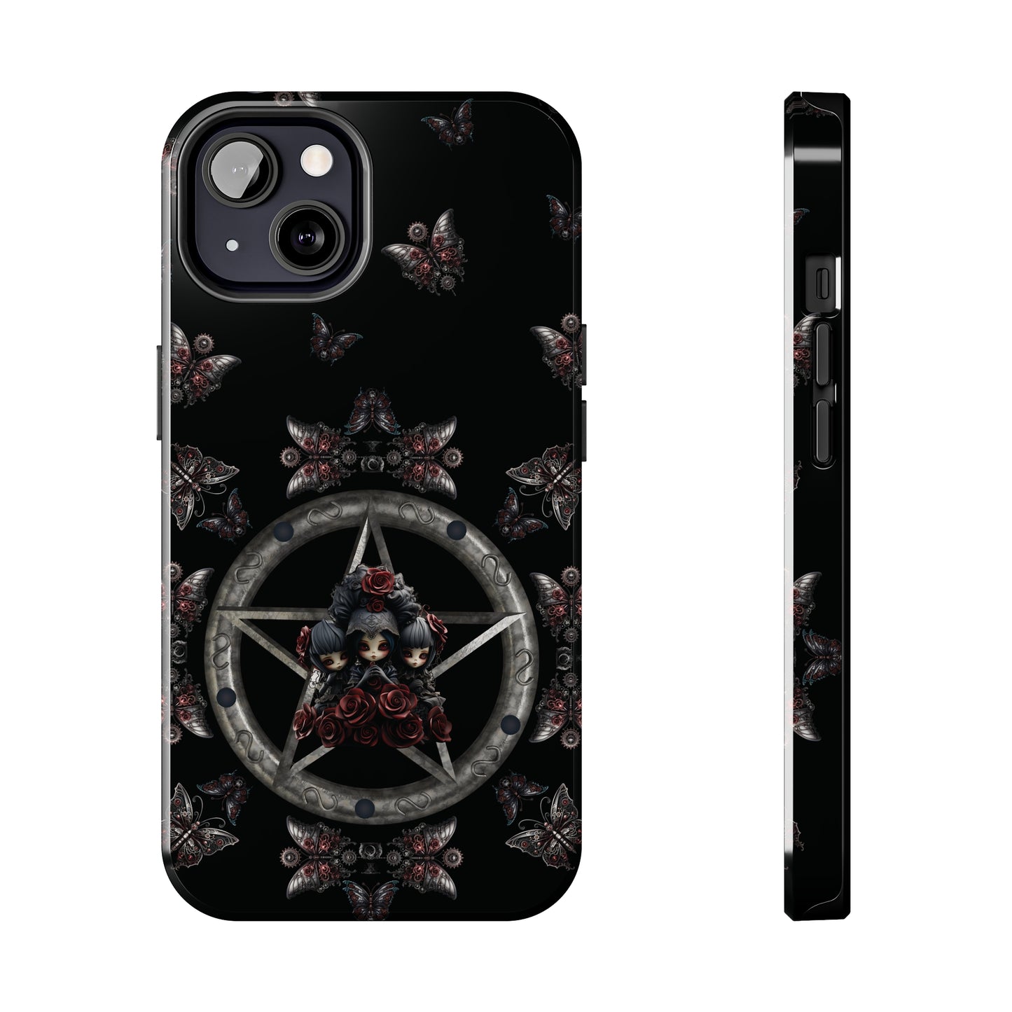 Dark Gothic Steampunk Tough iPhone Case | Steel Metal Roses Butterflies Phone Cover | Dark Goth Themed iPhone Accessories | "Heavy Metal"