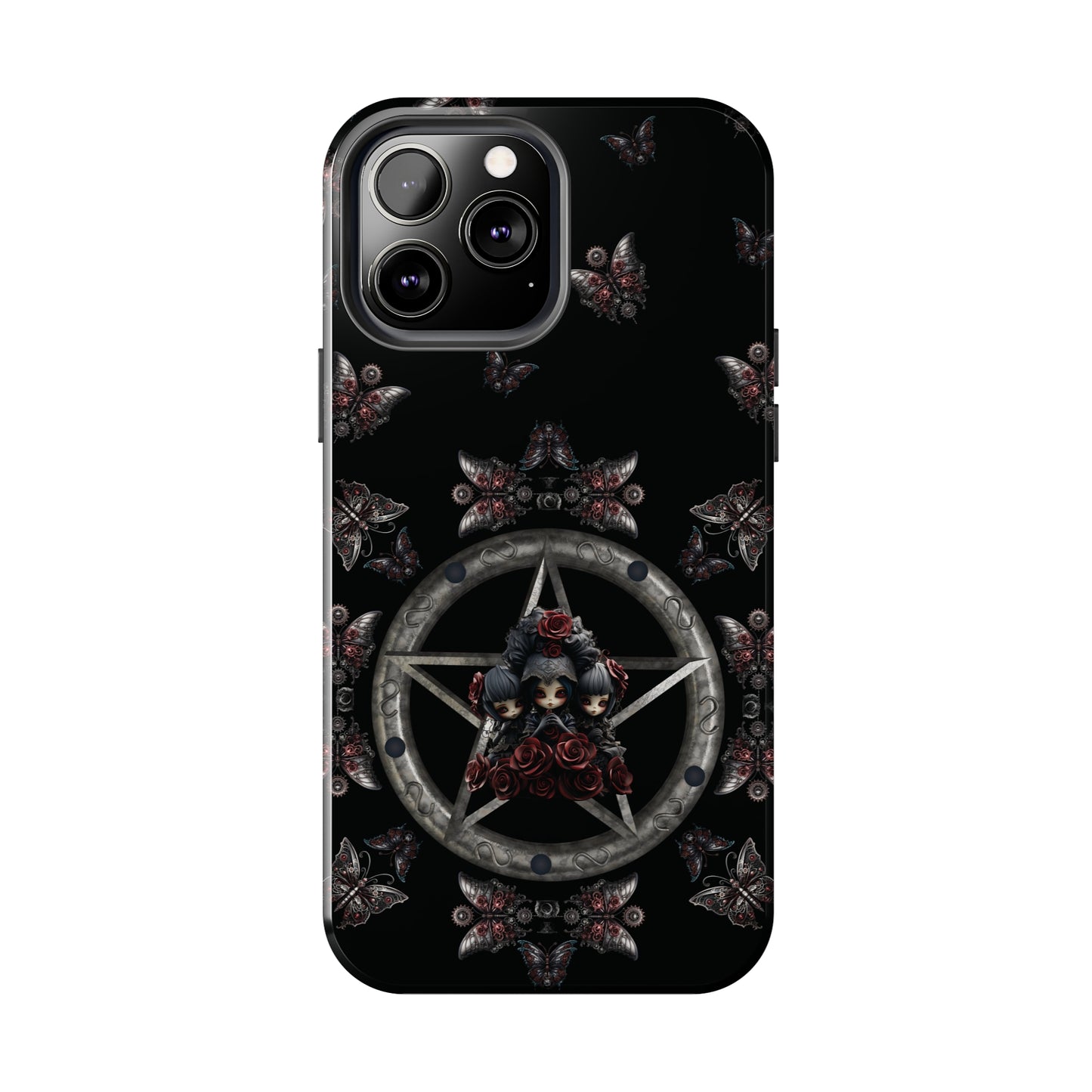 Dark Gothic Steampunk Tough iPhone Case | Steel Metal Roses Butterflies Phone Cover | Dark Goth Themed iPhone Accessories | "Heavy Metal"