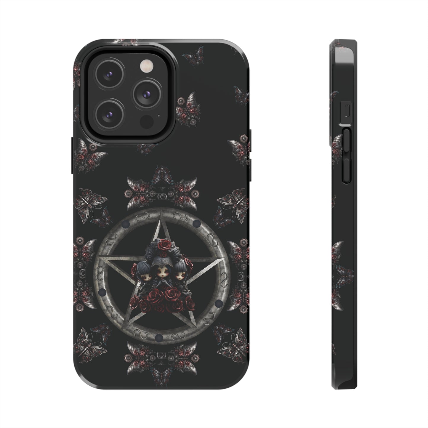 Dark Gothic Steampunk Tough iPhone Case | Steel Metal Roses Butterflies Phone Cover | Dark Goth Themed iPhone Accessories | "Heavy Metal"