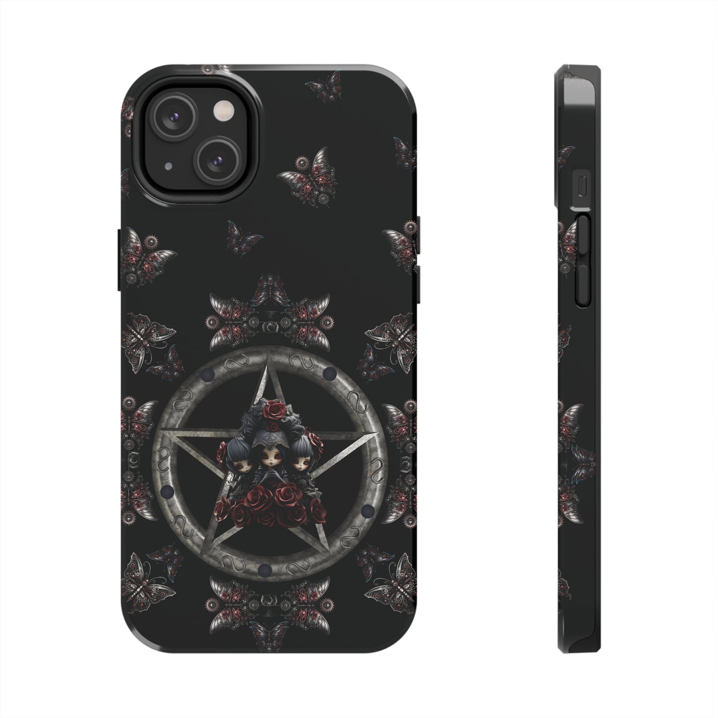 Dark Gothic Steampunk Tough iPhone Case | Steel Metal Roses Butterflies Phone Cover | Dark Goth Themed iPhone Accessories | "Heavy Metal"