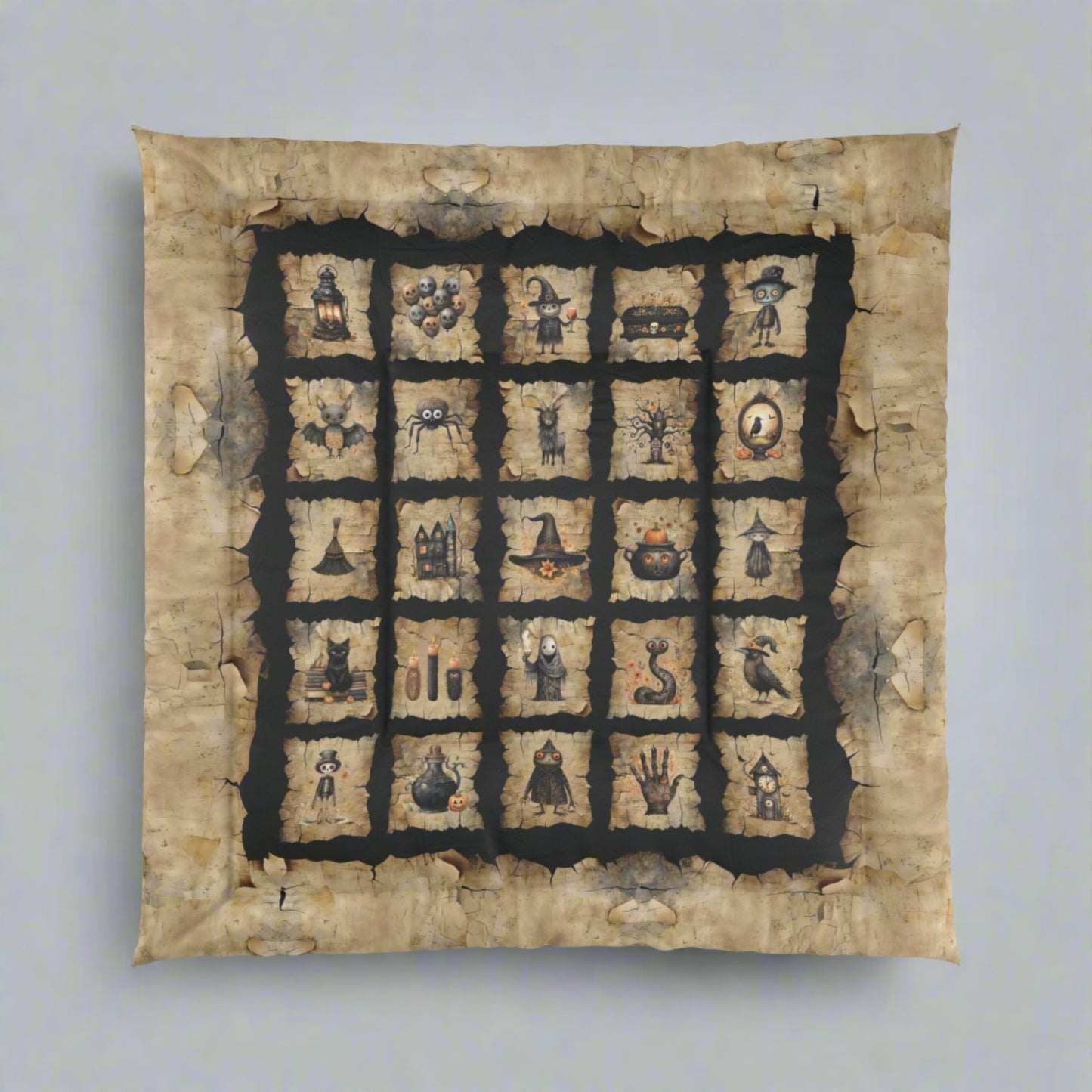 Lightweight Comforter | Spooky Halloween Images Bedding | Rustic Halloween Themed Bedroom | "Hallowglyphs"