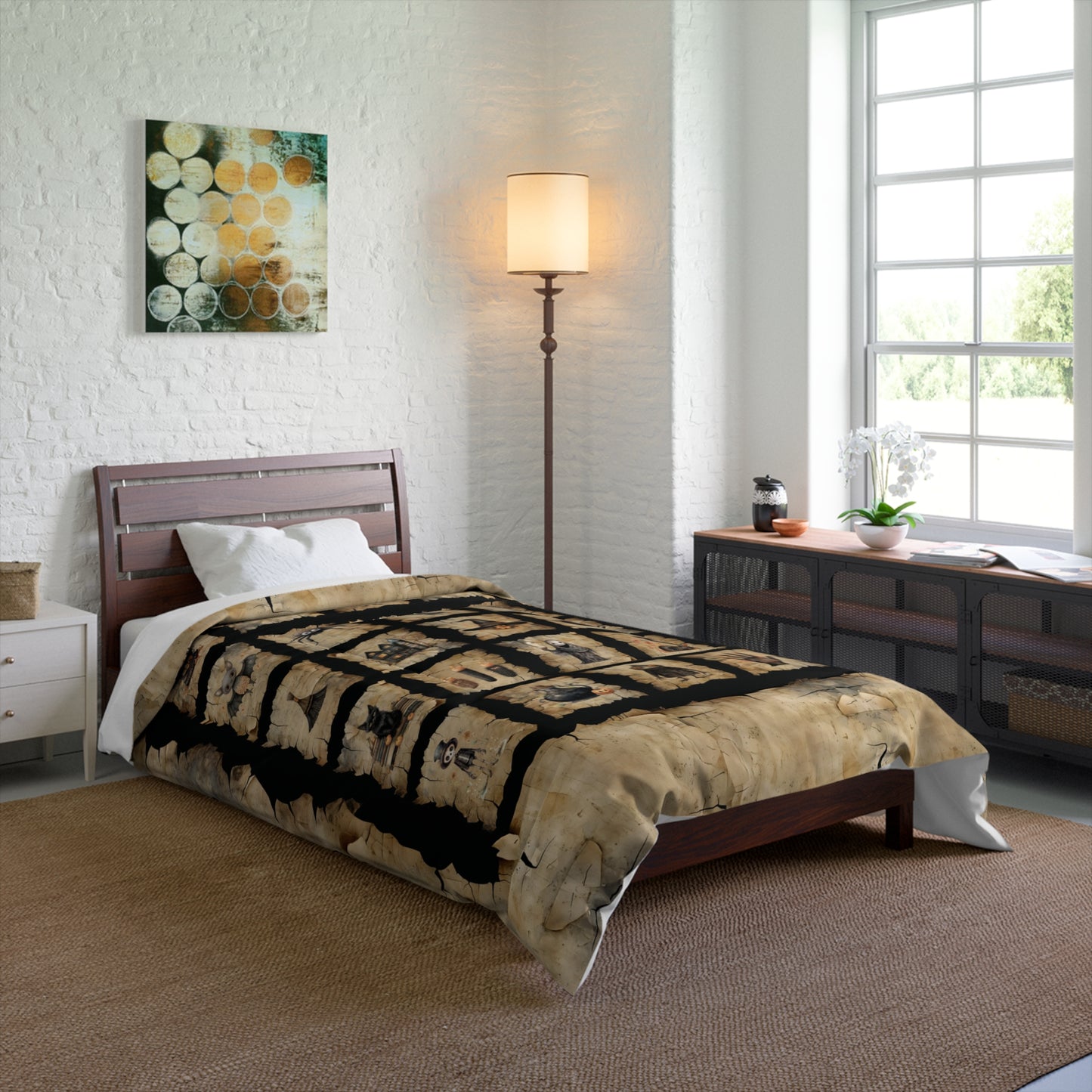 Lightweight Comforter | Spooky Halloween Images Bedding | Rustic Halloween Themed Bedroom | "Hallowglyphs"