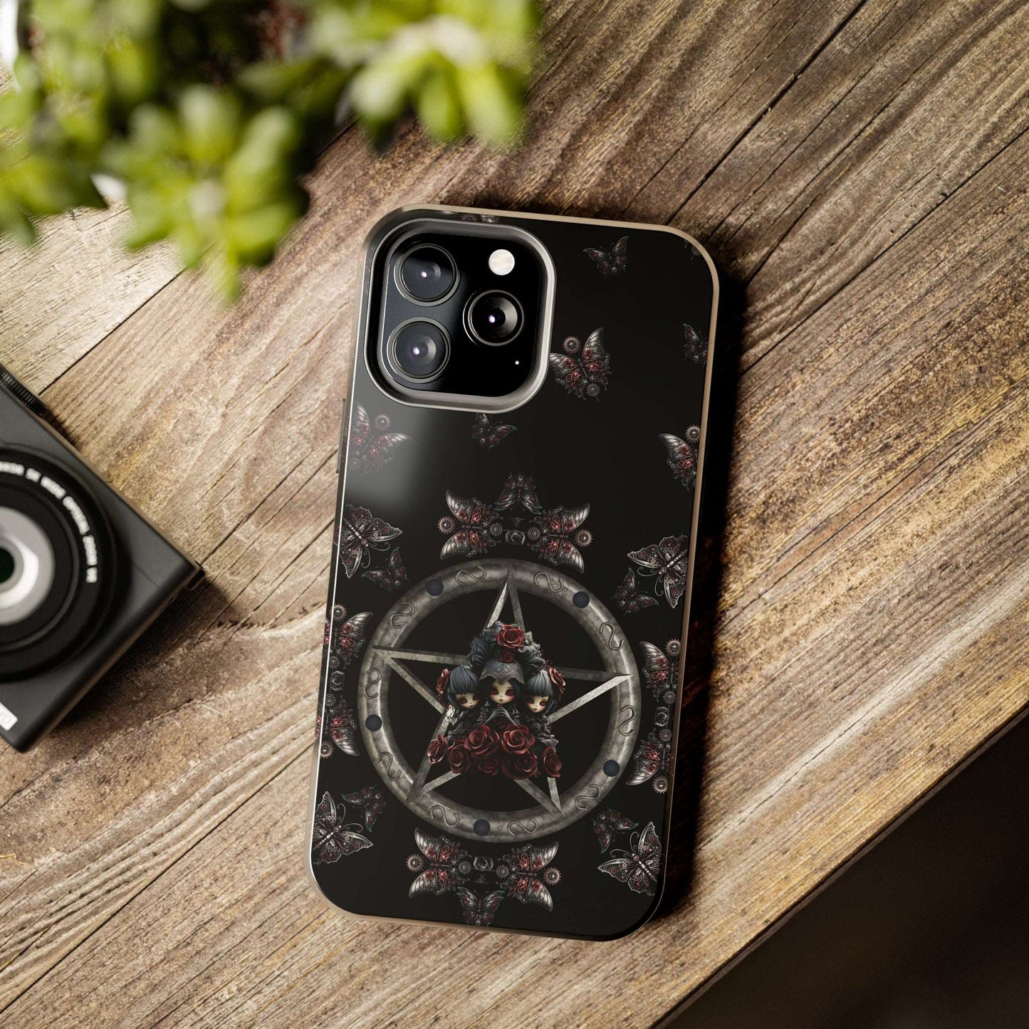 Dark Gothic Steampunk Tough iPhone Case | Steel Metal Roses Butterflies Phone Cover | Dark Goth Themed iPhone Accessories | "Heavy Metal"