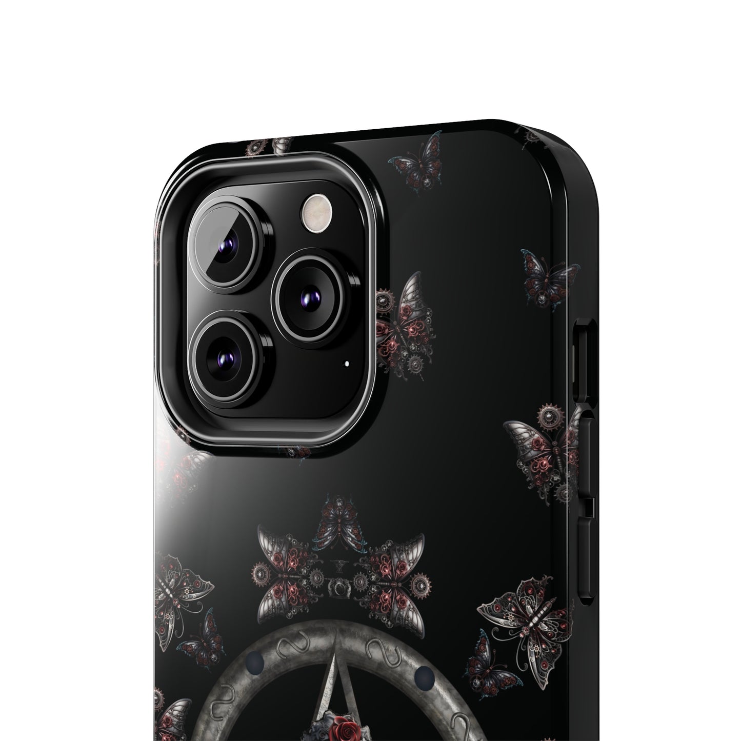 Dark Gothic Steampunk Tough iPhone Case | Steel Metal Roses Butterflies Phone Cover | Dark Goth Themed iPhone Accessories | "Heavy Metal"