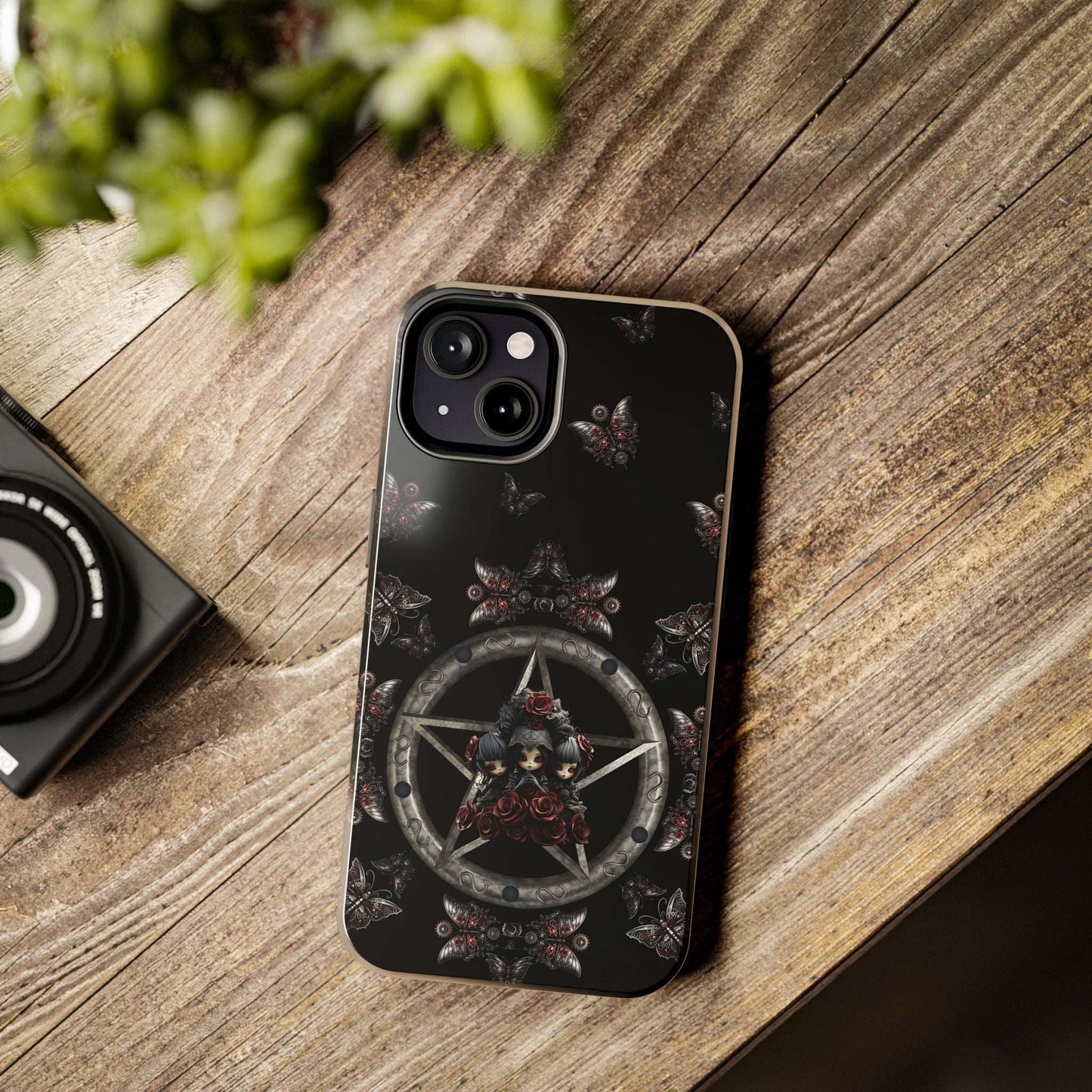 Dark Gothic Steampunk Tough iPhone Case | Steel Metal Roses Butterflies Phone Cover | Dark Goth Themed iPhone Accessories | "Heavy Metal"