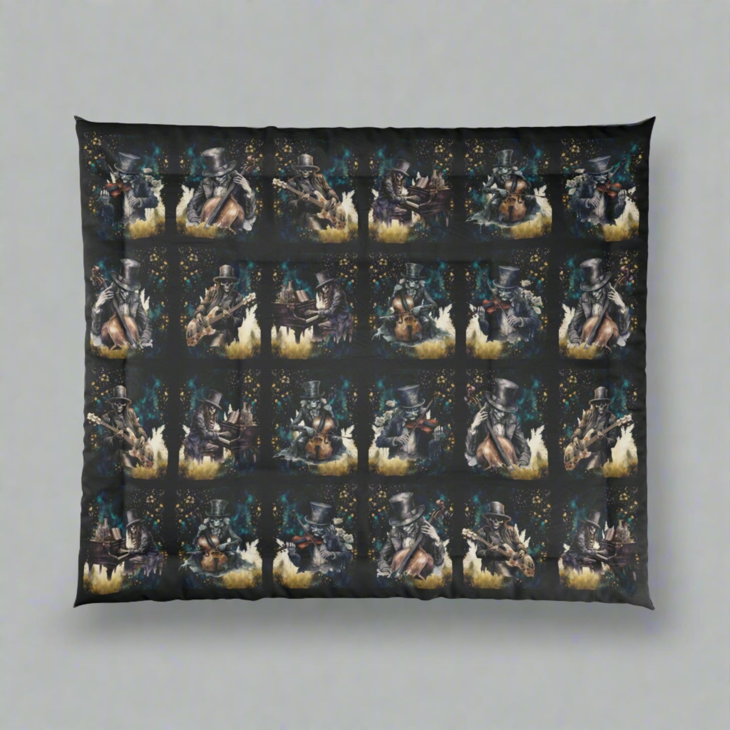 Lightweight Comforter | Skeleton Rock Band Bedding | Rock & Roll Death Themed Bedroom | "Music Man"