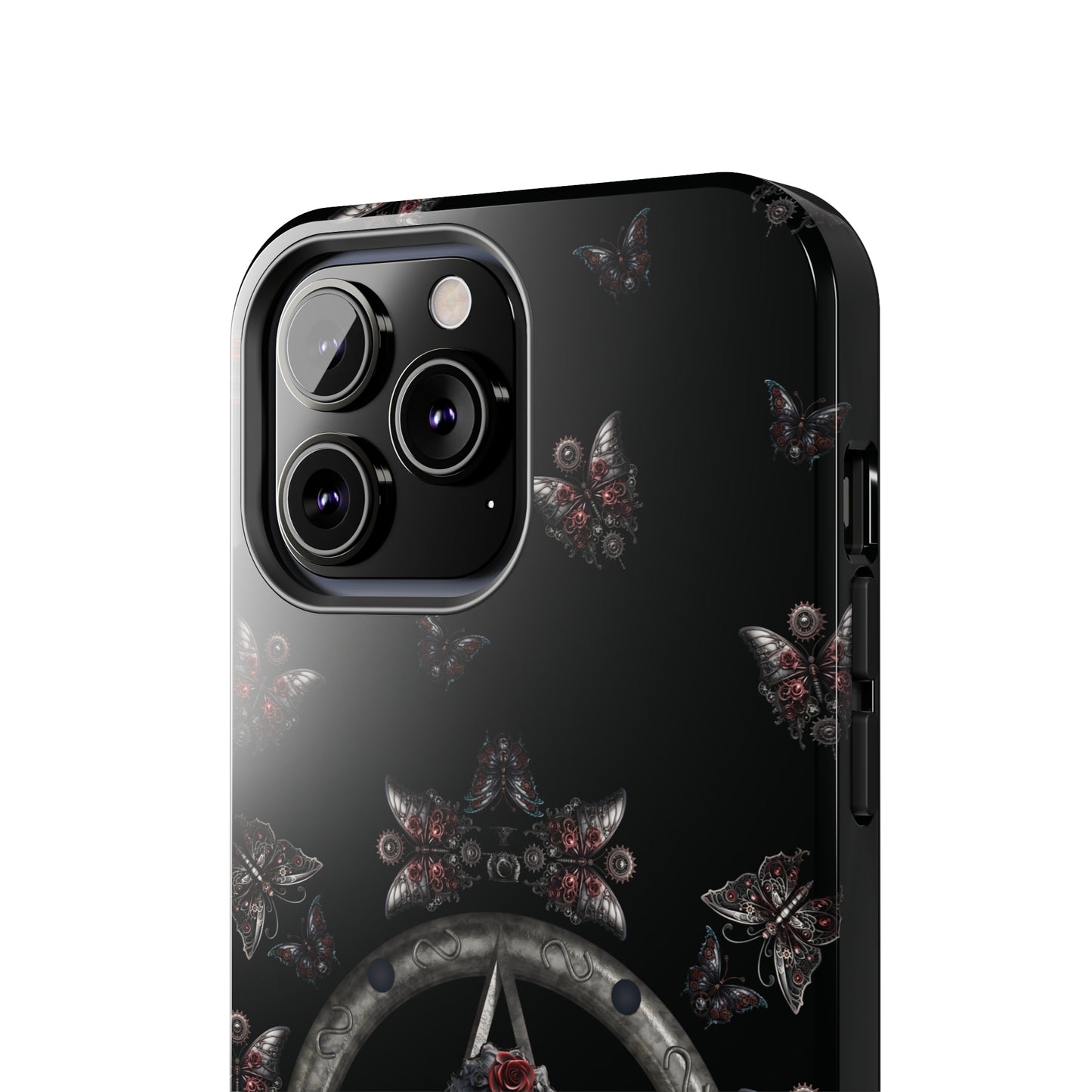 Dark Gothic Steampunk Tough iPhone Case | Steel Metal Roses Butterflies Phone Cover | Dark Goth Themed iPhone Accessories | "Heavy Metal"