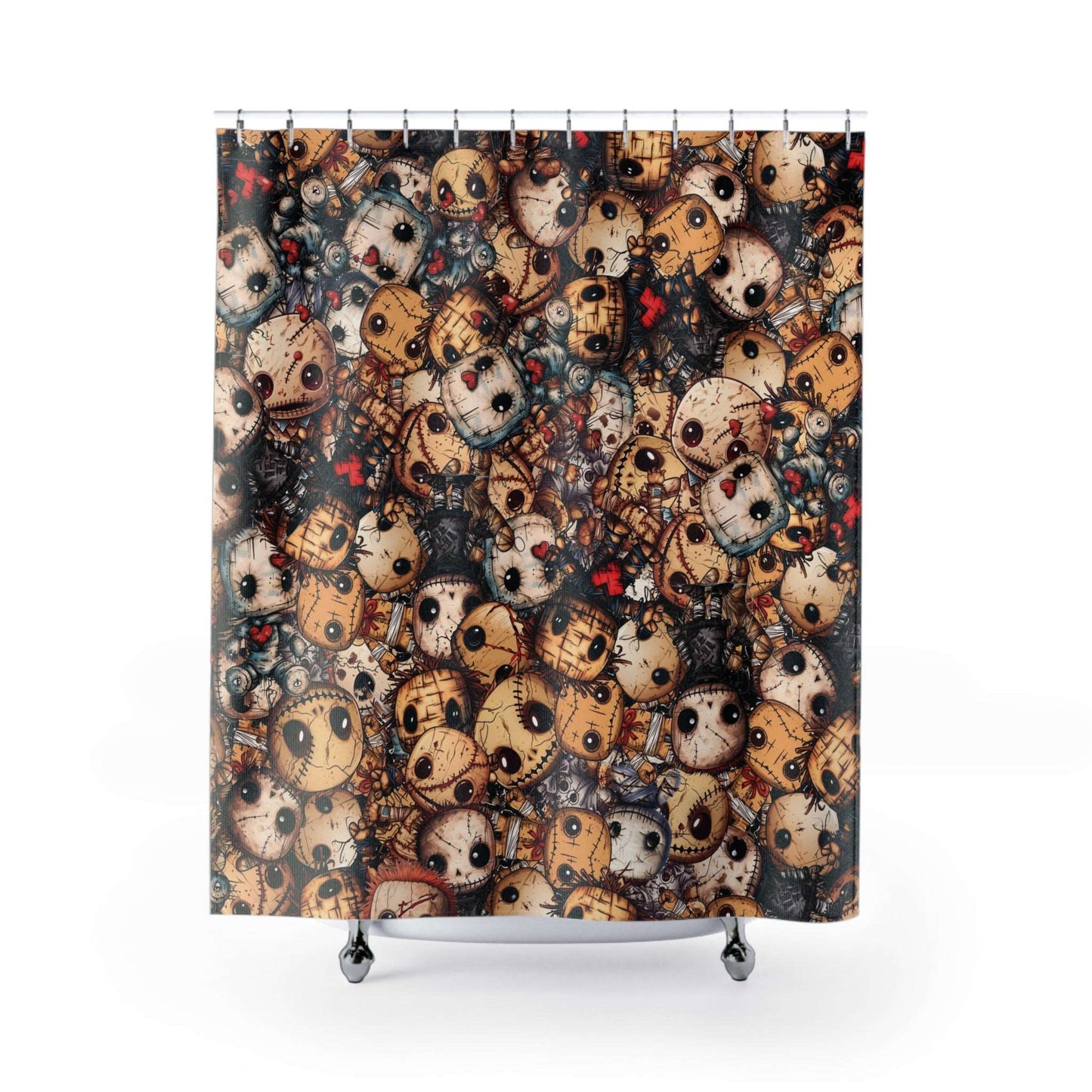 Dark Voodoo Style Shower Curtain | Voodoo Dolls Bathroom | Black Magic Themed Bath Decor | "Stitches and Sabotage"