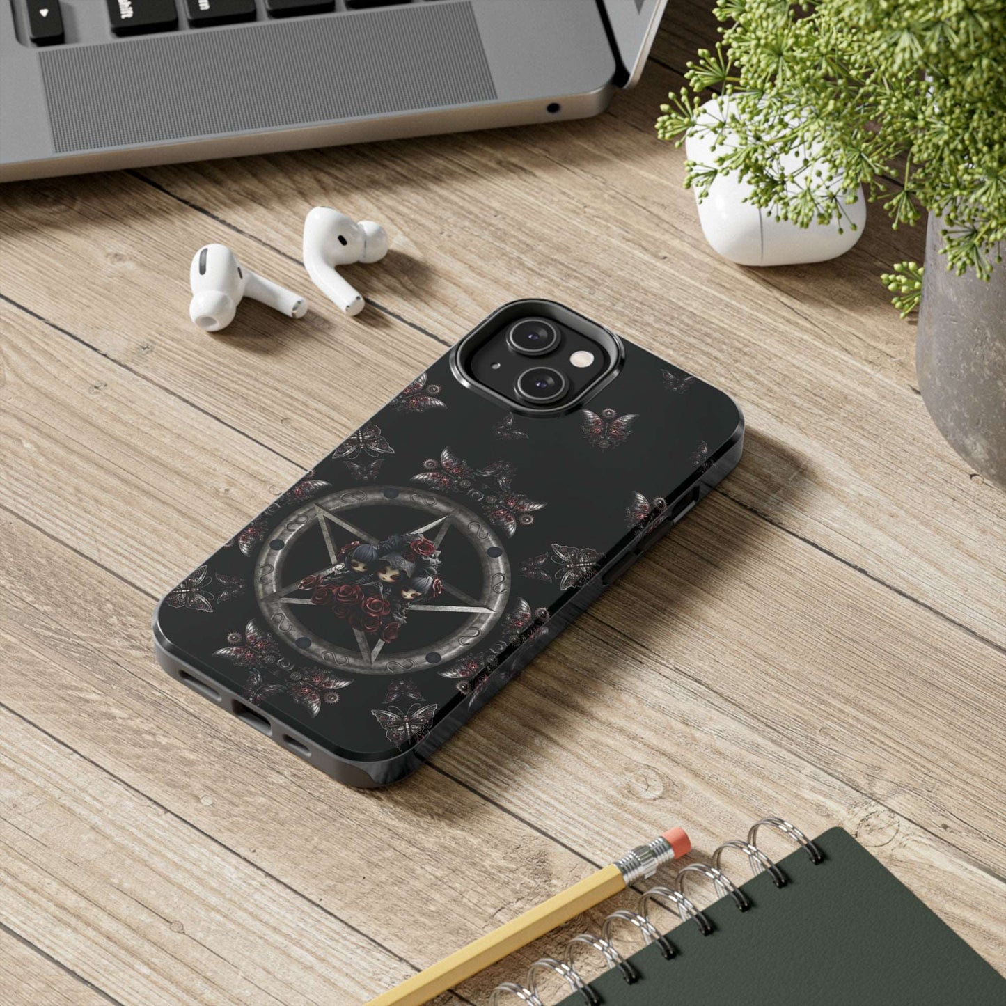 Dark Gothic Steampunk Tough iPhone Case | Steel Metal Roses Butterflies Phone Cover | Dark Goth Themed iPhone Accessories | "Heavy Metal"