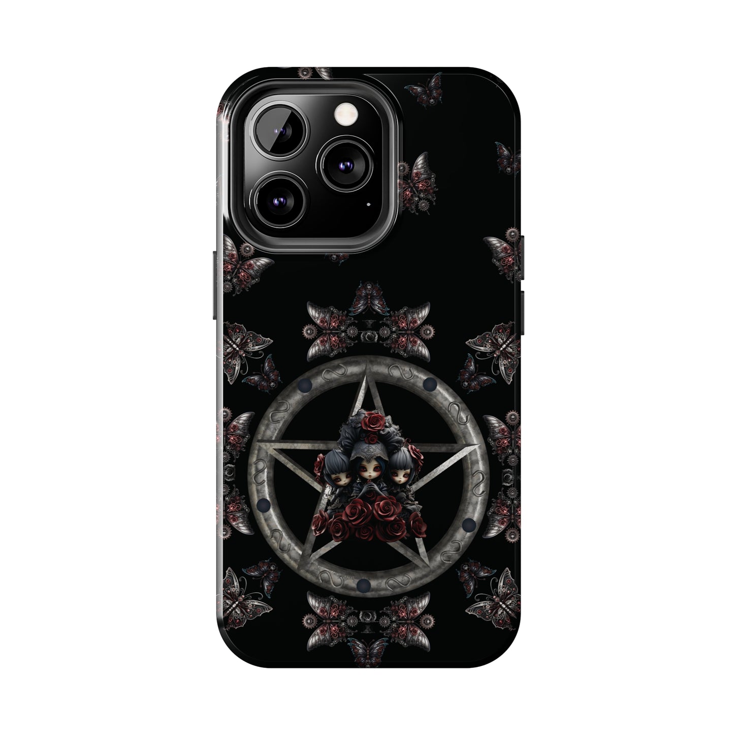 Dark Gothic Steampunk Tough iPhone Case | Steel Metal Roses Butterflies Phone Cover | Dark Goth Themed iPhone Accessories | "Heavy Metal"
