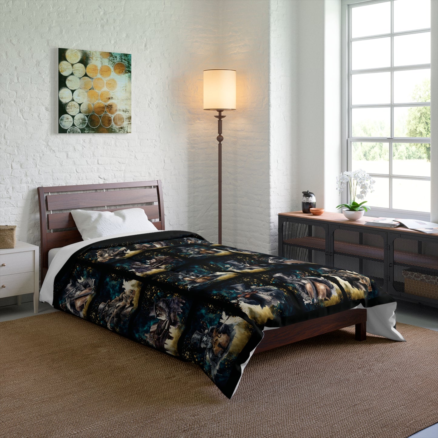 Lightweight Comforter | Skeleton Rock Band Bedding | Rock & Roll Death Themed Bedroom | "Music Man"