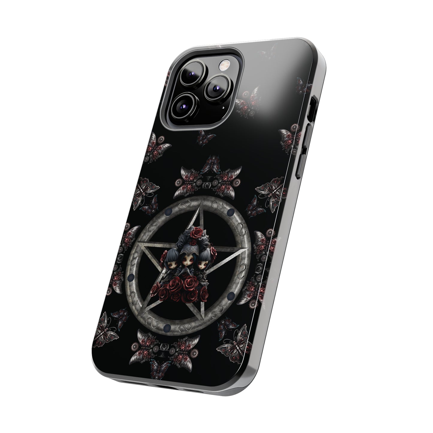 Dark Gothic Steampunk Tough iPhone Case | Steel Metal Roses Butterflies Phone Cover | Dark Goth Themed iPhone Accessories | "Heavy Metal"