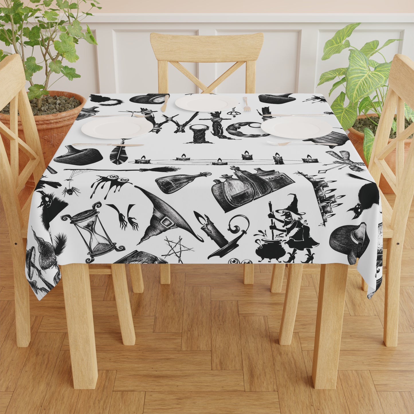 Witchy Pattern Style Tablecloth | Witch Symbols Kitchen Table Cover | Witchcraft Themed Dining Decor | "Twisted Witch"