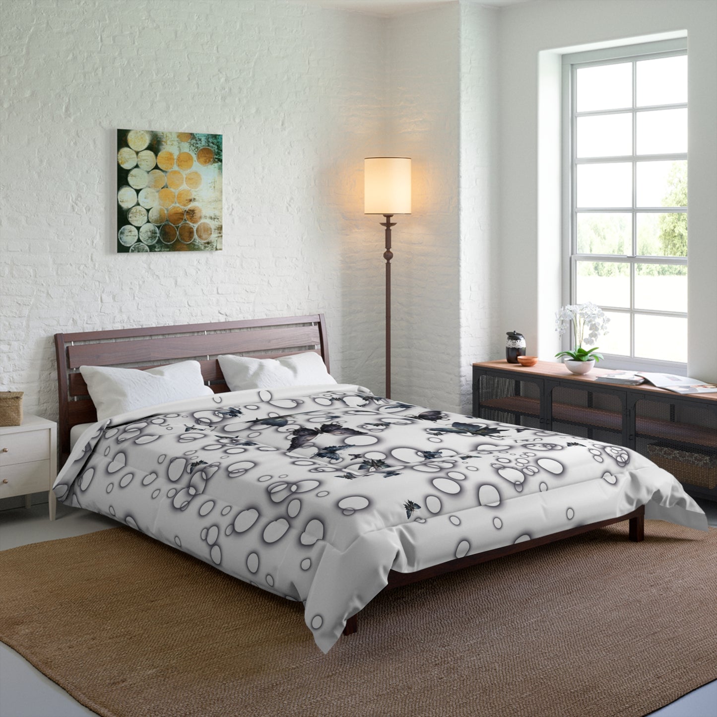 Lightweight Comforter | Moths Night Light Bedding | Nighttime Themed Bedroom | "Moonlight Melody"
