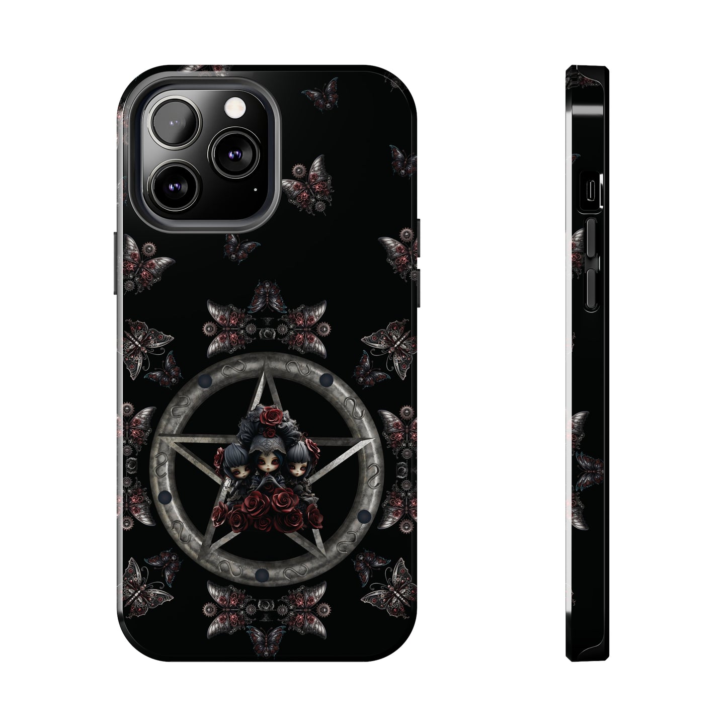Dark Gothic Steampunk Tough iPhone Case | Steel Metal Roses Butterflies Phone Cover | Dark Goth Themed iPhone Accessories | "Heavy Metal"