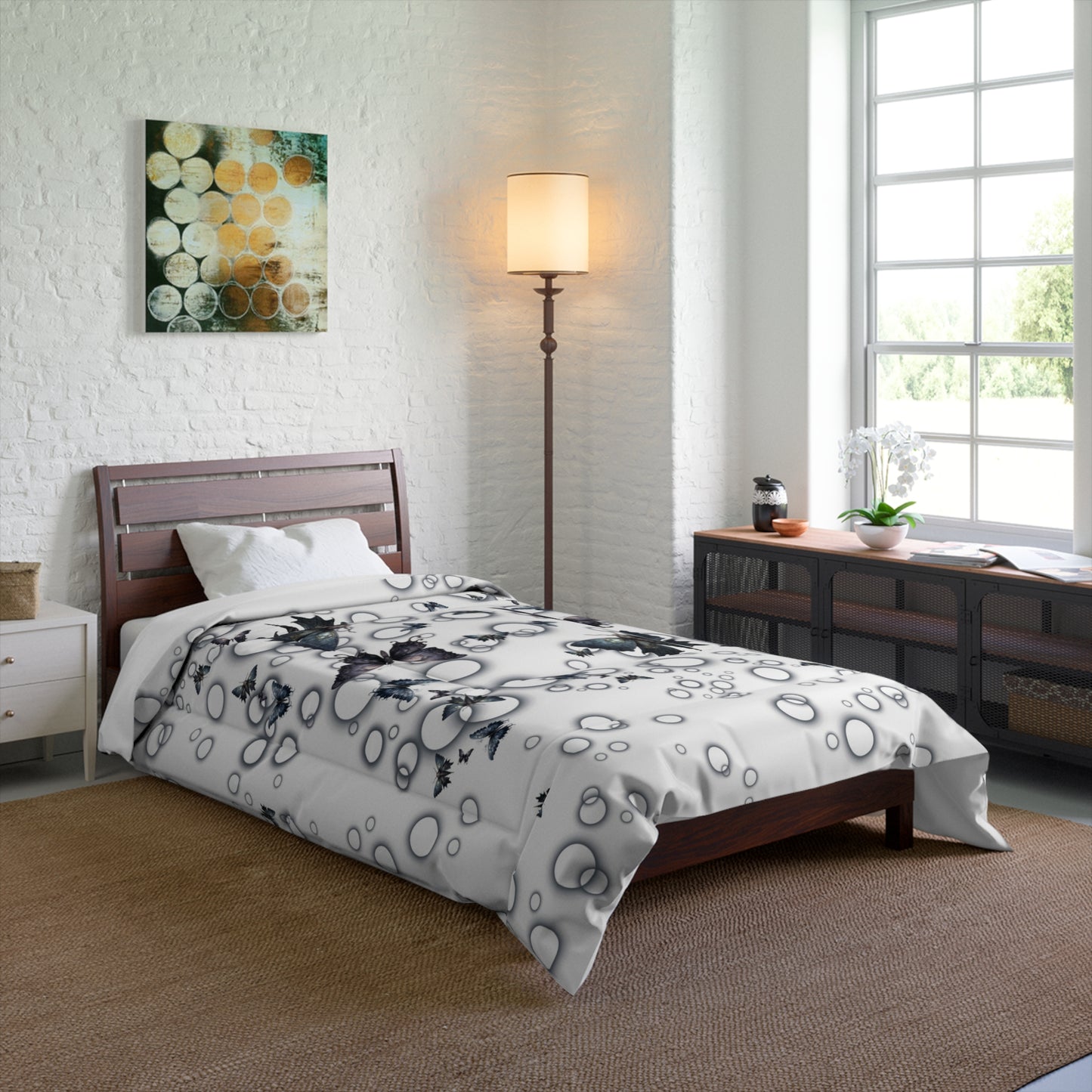 Lightweight Comforter | Moths Night Light Bedding | Nighttime Themed Bedroom | "Moonlight Melody"