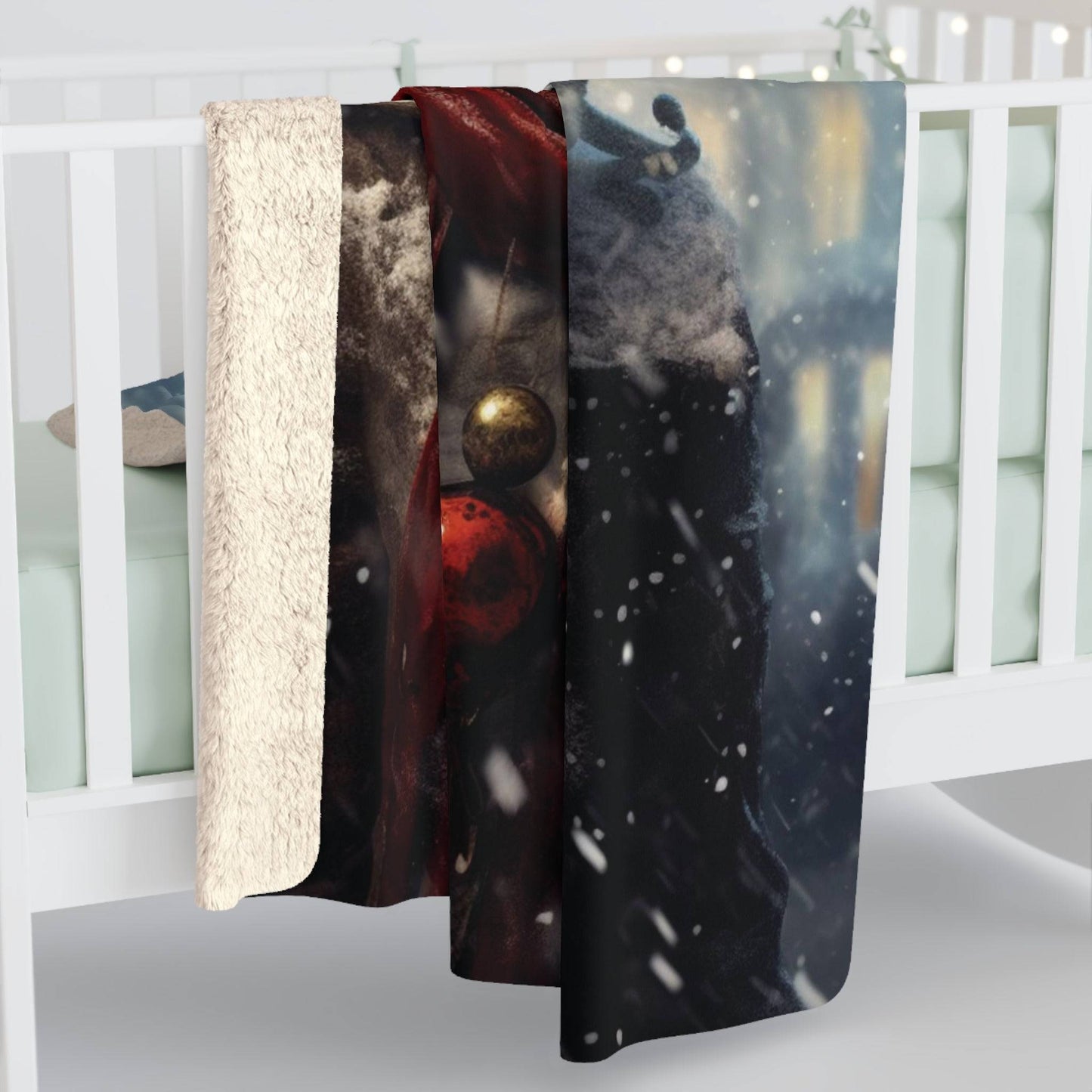 Horror Style Christmas Sherpa Fleece Blanket | Skeleton in a Snowstorm Decorative Throw Blanket | Dark Scary Themed Holiday Decor | "The Bone Chiller"