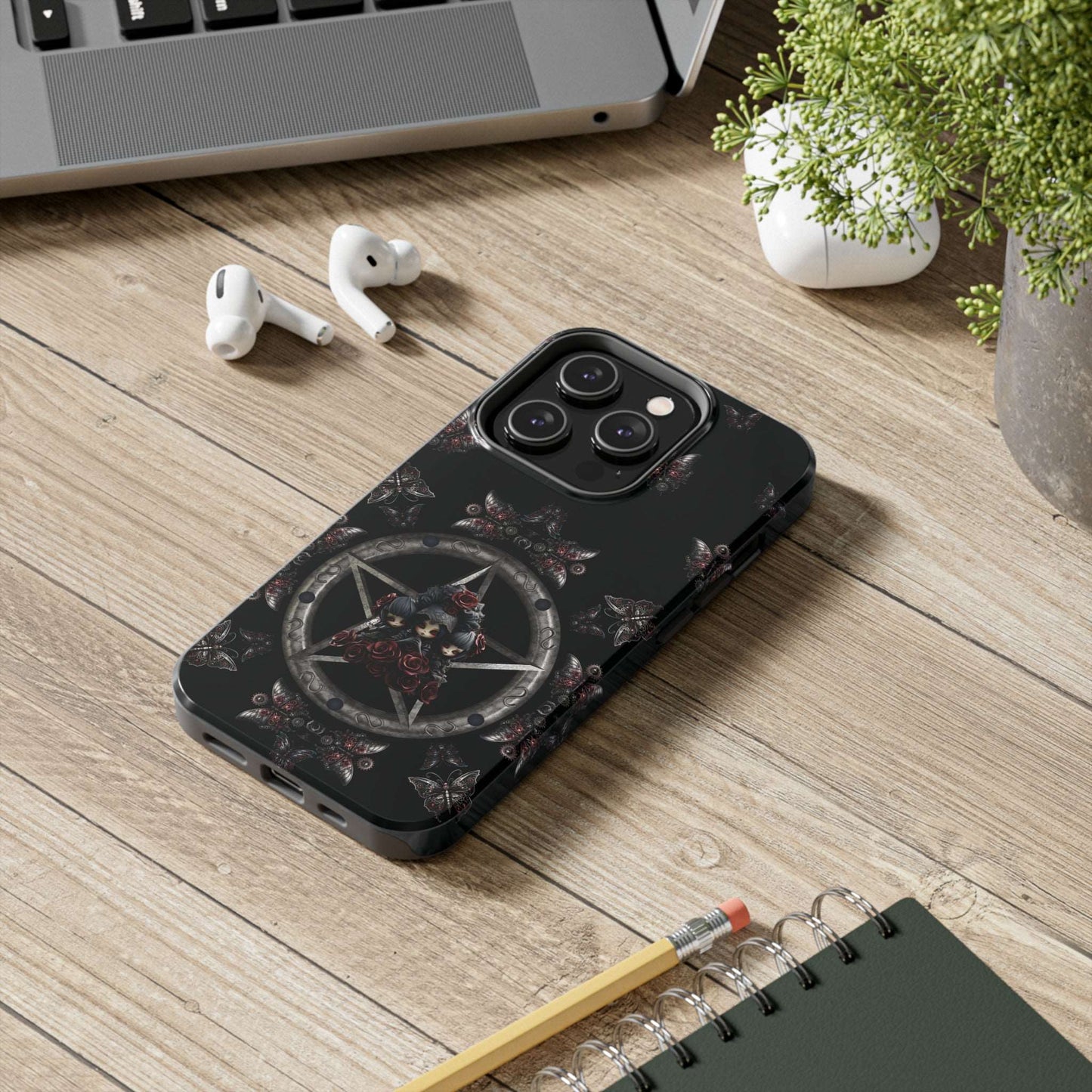 Dark Gothic Steampunk Tough iPhone Case | Steel Metal Roses Butterflies Phone Cover | Dark Goth Themed iPhone Accessories | "Heavy Metal"