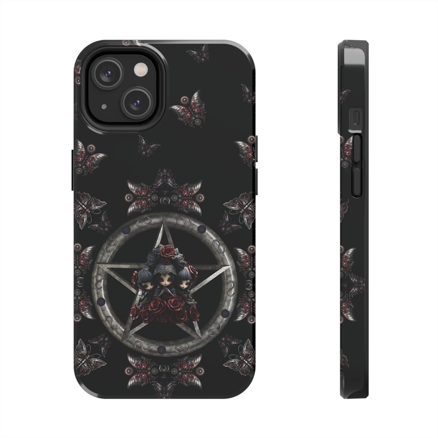 Dark Gothic Steampunk Tough iPhone Case | Steel Metal Roses Butterflies Phone Cover | Dark Goth Themed iPhone Accessories | "Heavy Metal"