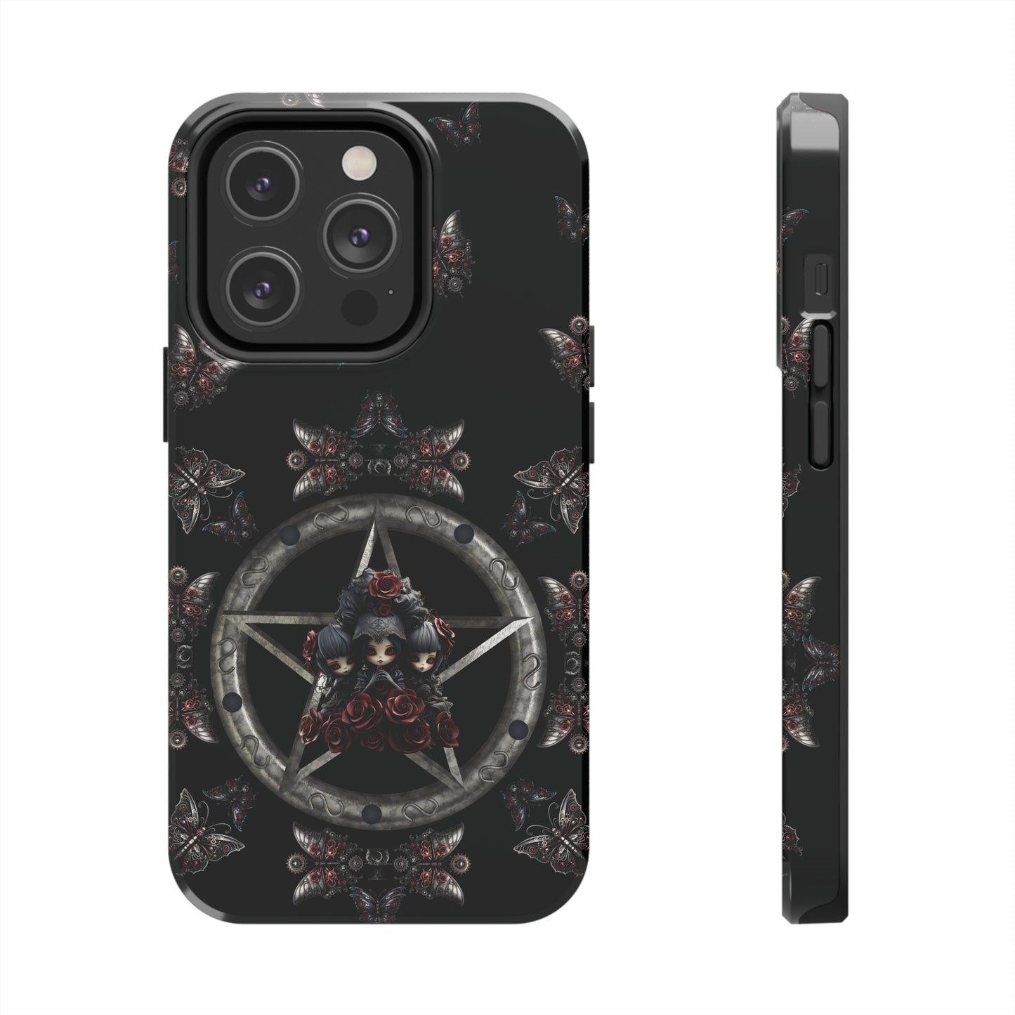 Dark Gothic Steampunk Tough iPhone Case | Steel Metal Roses Butterflies Phone Cover | Dark Goth Themed iPhone Accessories | "Heavy Metal"