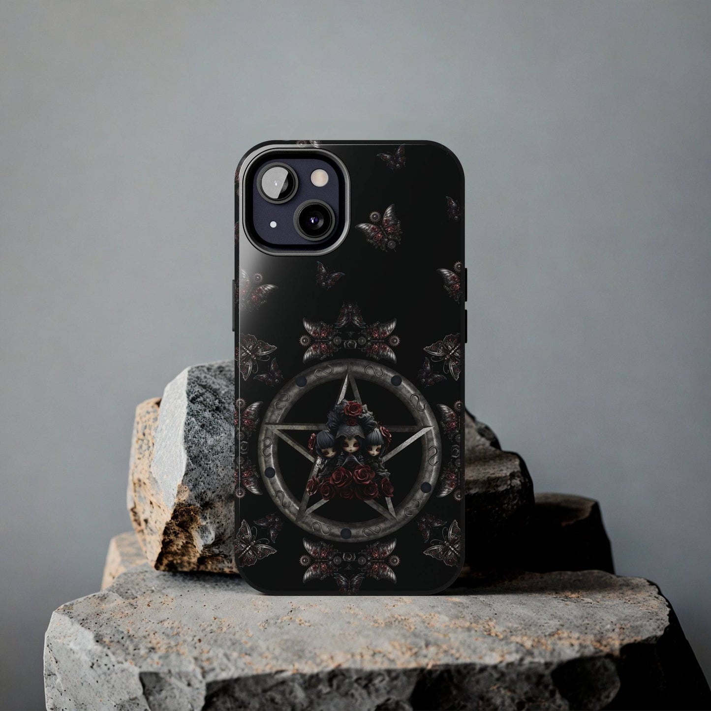 Dark Gothic Steampunk Tough iPhone Case | Steel Metal Roses Butterflies Phone Cover | Dark Goth Themed iPhone Accessories | "Heavy Metal"