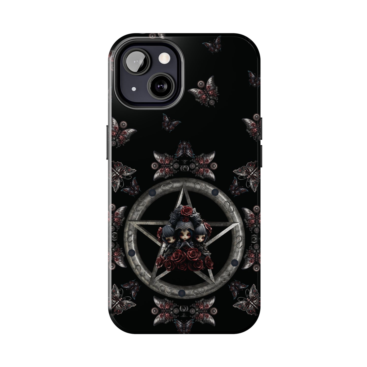 Dark Gothic Steampunk Tough iPhone Case | Steel Metal Roses Butterflies Phone Cover | Dark Goth Themed iPhone Accessories | "Heavy Metal"