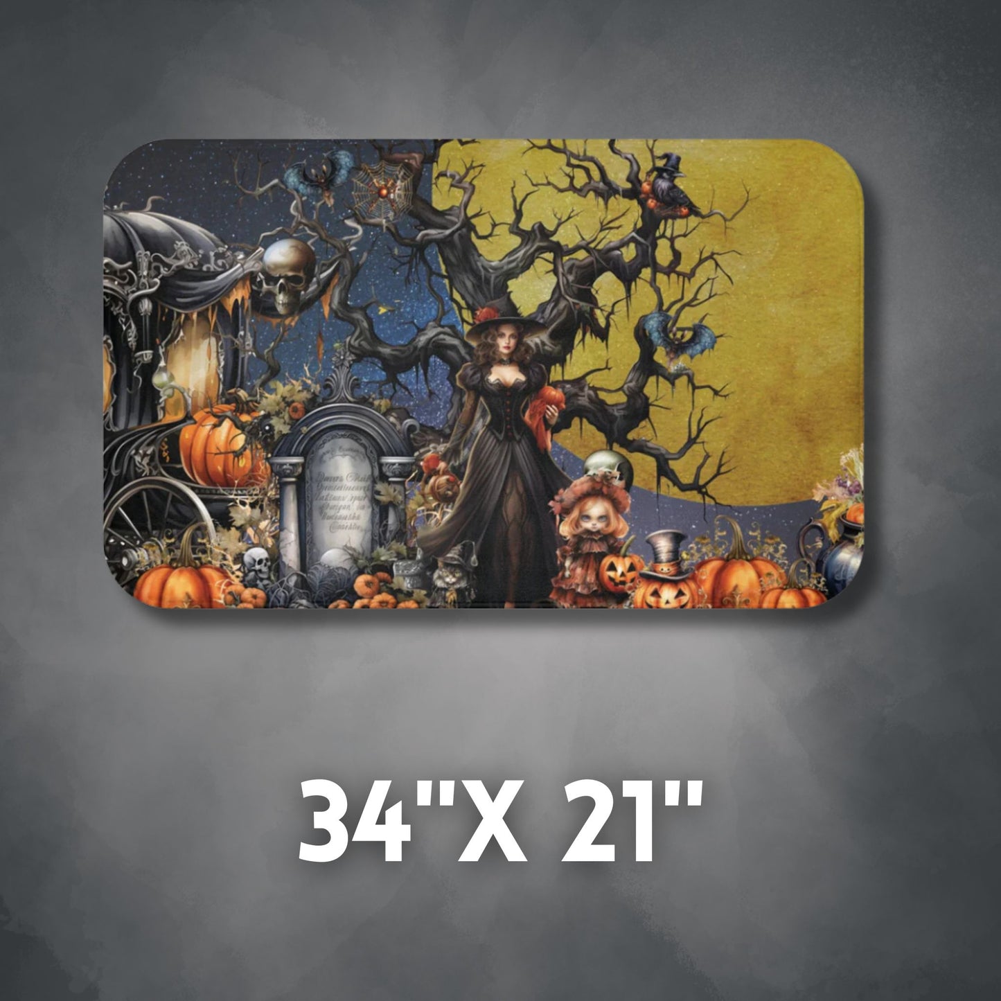 Autumn Fall Gothic Bath Mat | Witch Cemetery Skulls Little Girl Bathroom Rug | Dark Scary Themed Bath Decor | "Autumn Moon"