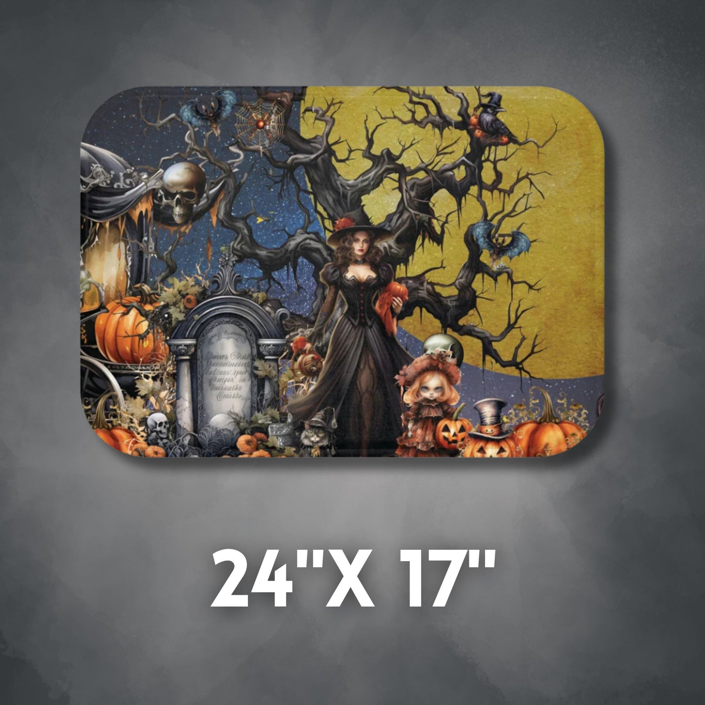 Autumn Fall Gothic Bath Mat | Witch Cemetery Skulls Little Girl Bathroom Rug | Dark Scary Themed Bath Decor | "Autumn Moon"
