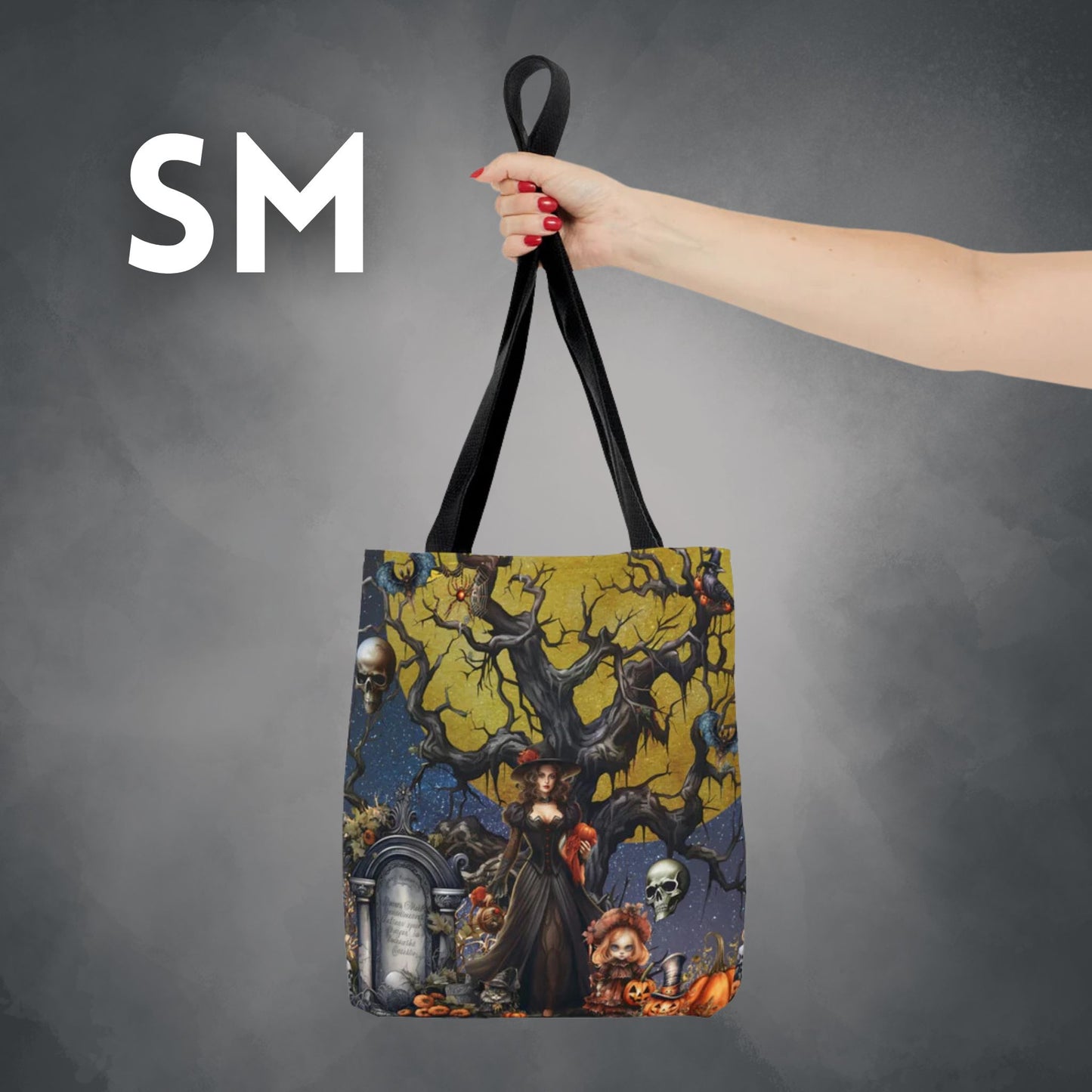 Autumn Fall Gothic Tote Bag | Witch Cemetery Skulls Little Girl Shopping Bag | Dark Scary Themed Accessories | "Autumn Moon"
