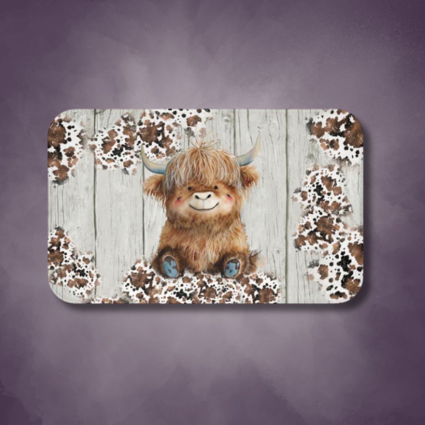 Rustic Farmhouse Bath Mat | Highland Cow Woodprint Bathroom Rug | Cow Themed Bath Decor | "Highland Nudity"