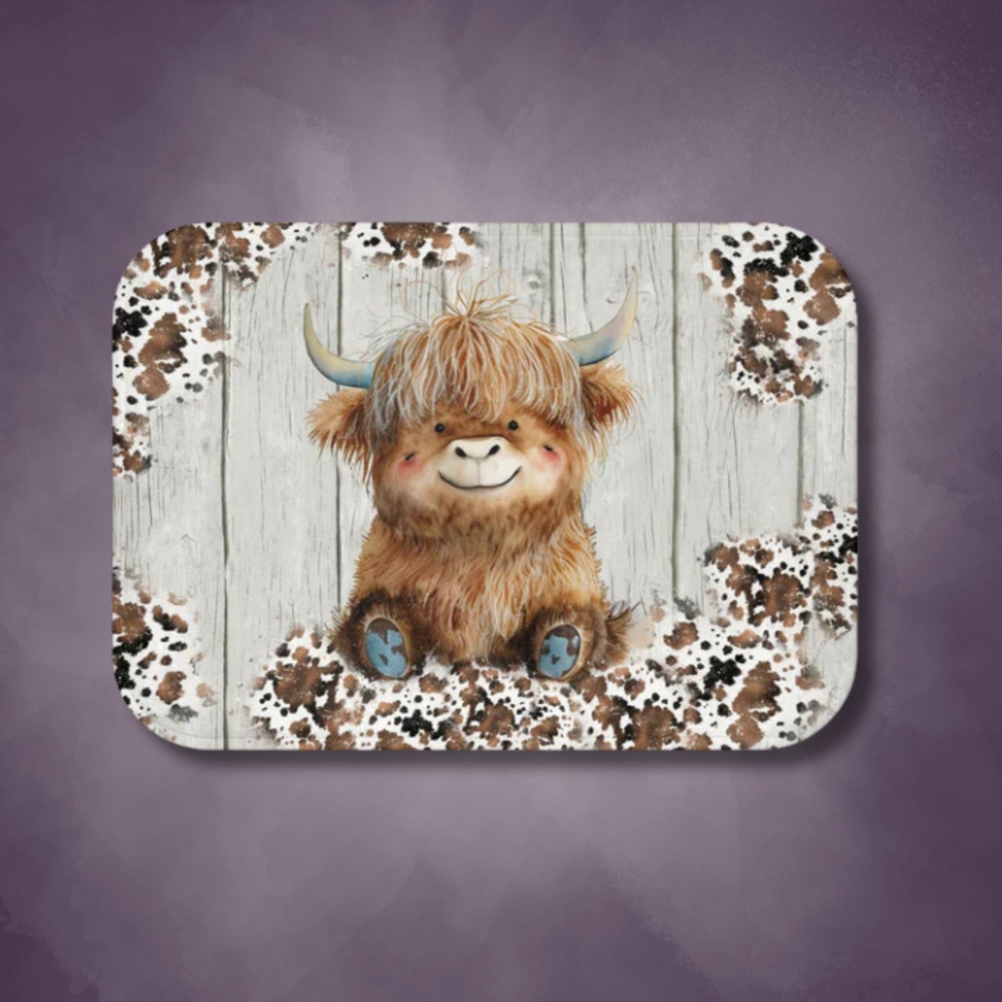 Rustic Farmhouse Bath Mat | Highland Cow Woodprint Bathroom Rug | Cow Themed Bath Decor | "Highland Nudity"