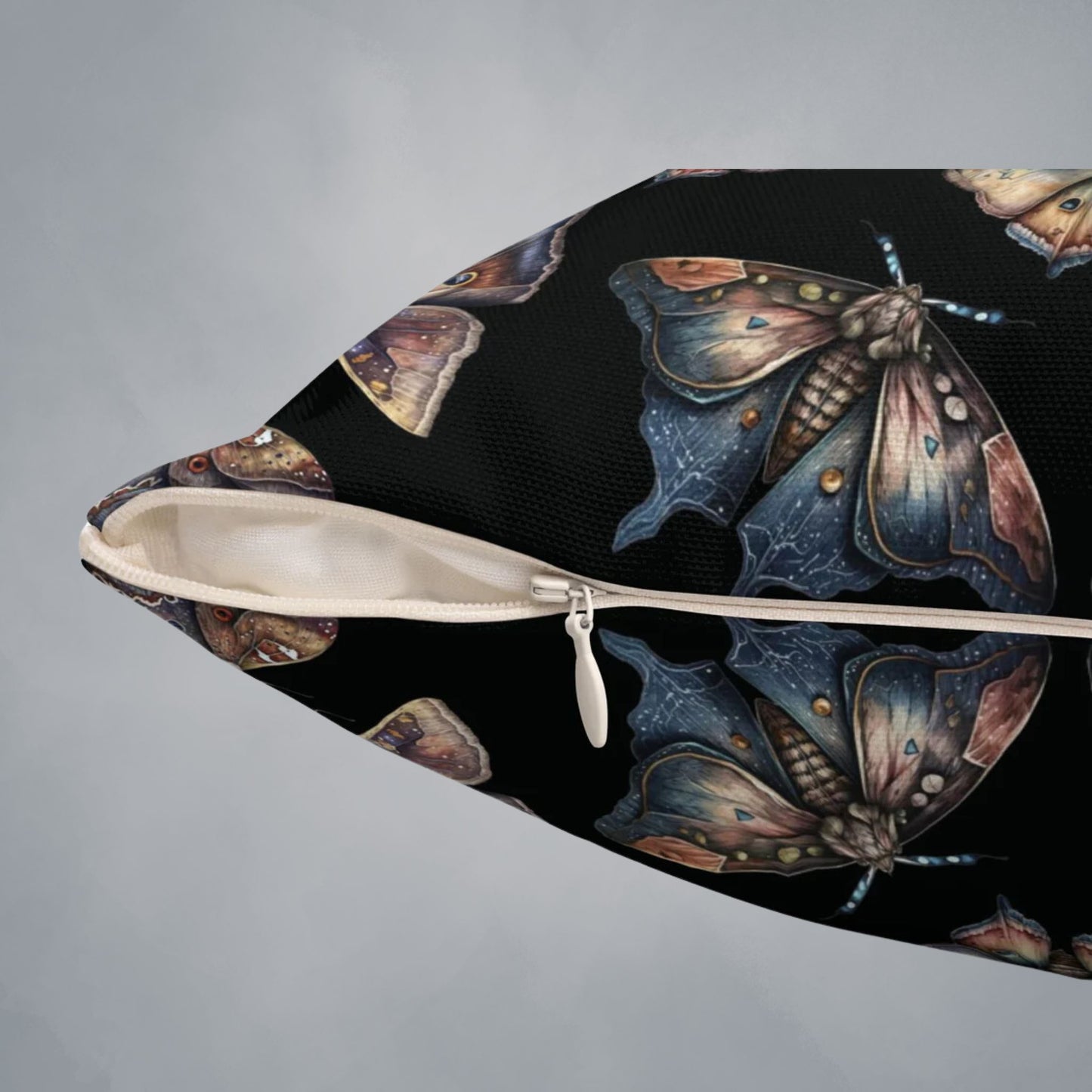 Lunar Moths on Black Throw Pillow or Pillowcase | Decorative Pillow | Themed Home Decor | "Intuition"