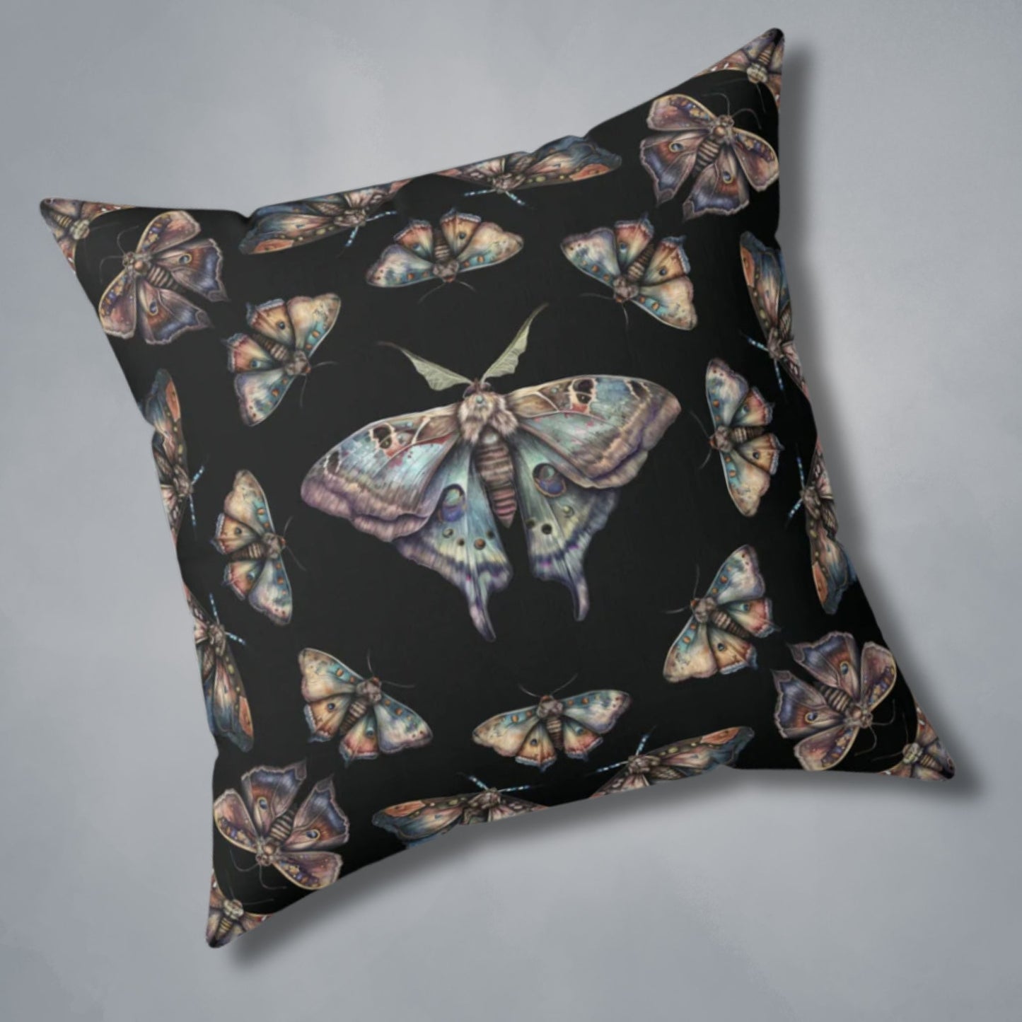 Lunar Moths on Black Throw Pillow or Pillowcase | Decorative Pillow | Themed Home Decor | "Intuition"