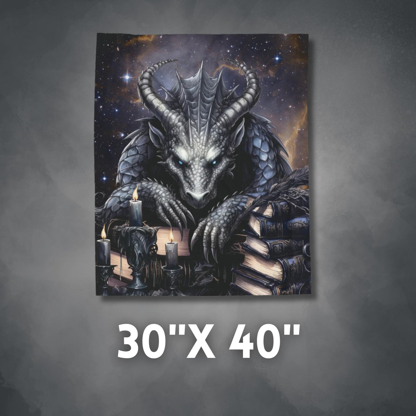 Ethereal Fantasy Style Velveteen Blanket | Black Gargoyle Starry Sky Throw Blanket | Supernatural Themed Home Decor | "Knowledge is Power"