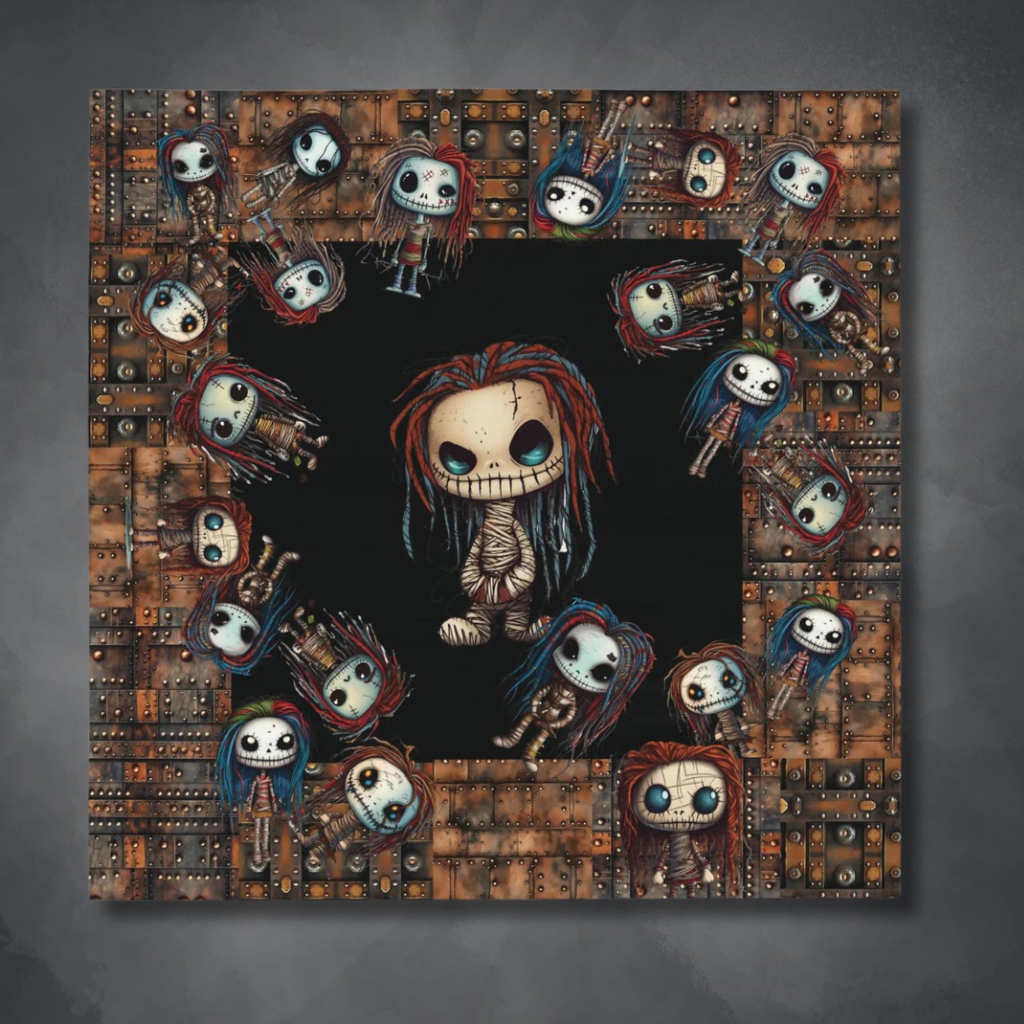 Voodoo Steampunk Style Tablecloth | Voodoo Dolls Kitchen Table Cover | Dark Scary Themed Home Decor | "Pins and Needles"