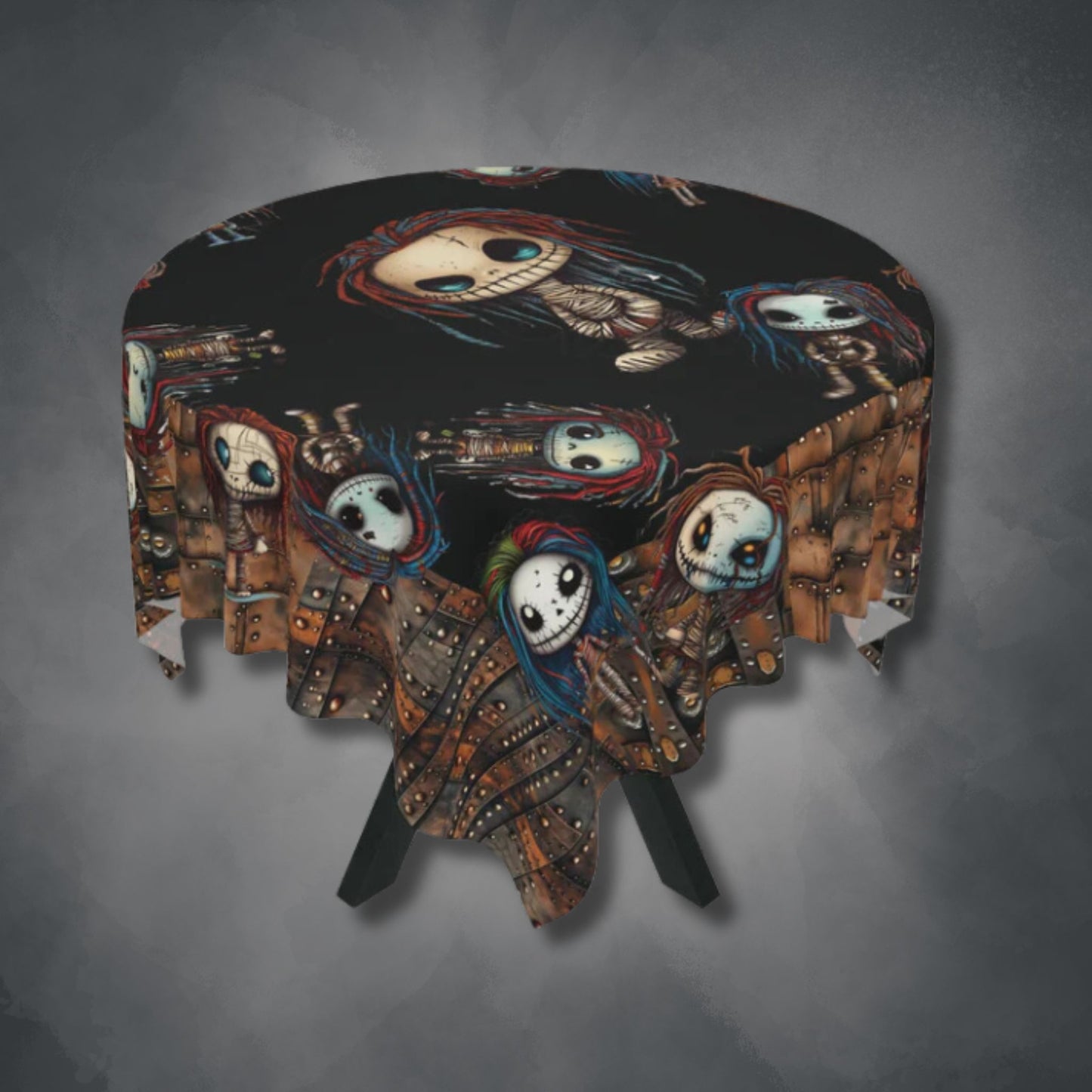 Voodoo Steampunk Style Tablecloth | Voodoo Dolls Kitchen Table Cover | Dark Scary Themed Home Decor | "Pins and Needles"