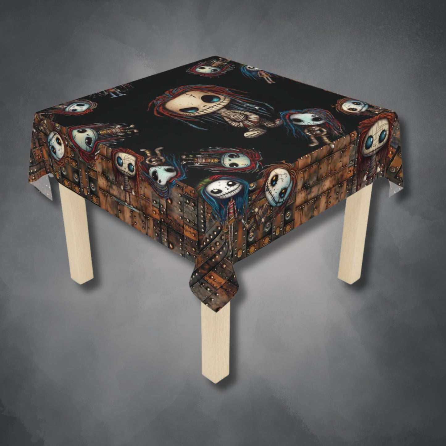 Voodoo Steampunk Style Tablecloth | Voodoo Dolls Kitchen Table Cover | Dark Scary Themed Home Decor | "Pins and Needles"