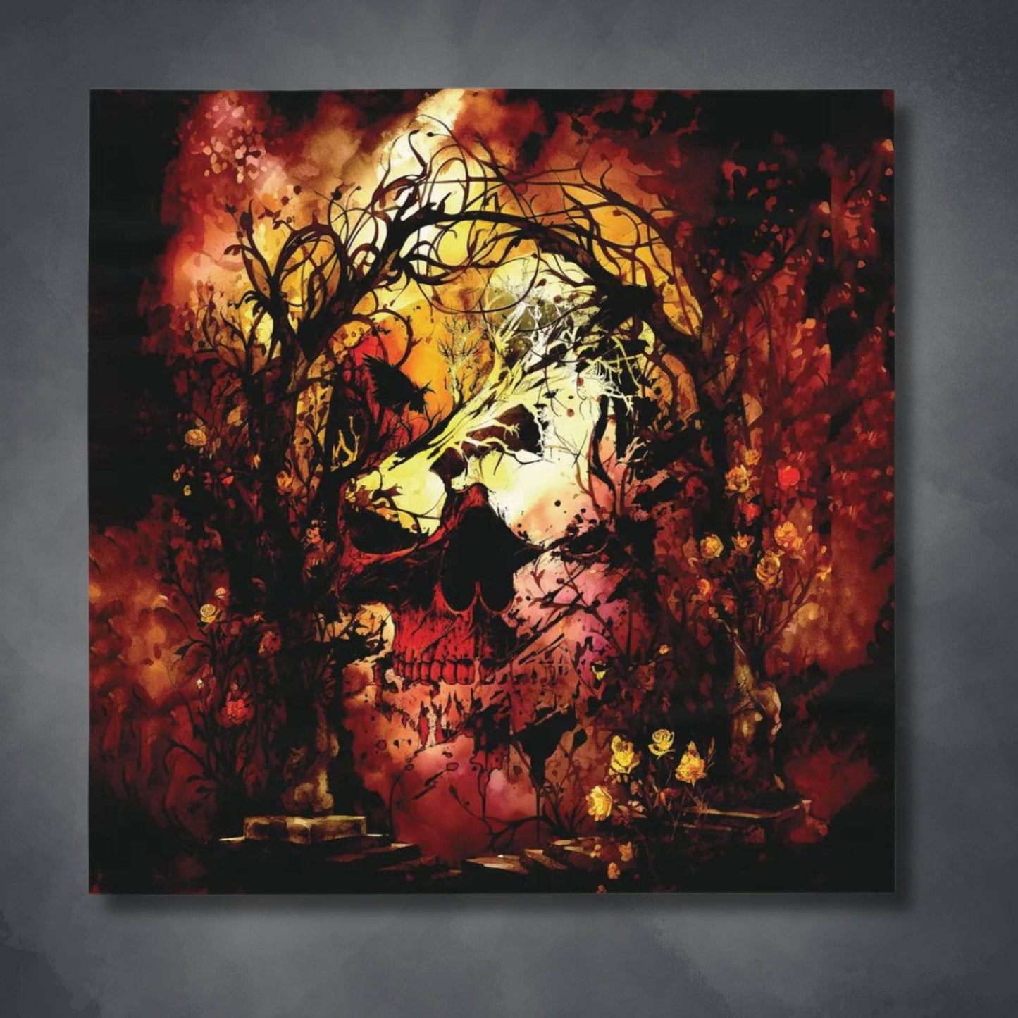 Abstract Horror Style Tablecloth | Skull Vines Ethereal Kitchen Table Cover | Dark Scary Themed Home Decor | "Skullitrax"