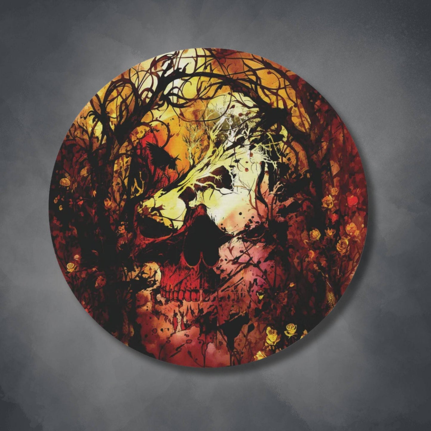 Abstract Horror Style Round Accent Rug | Skull Vines Ethereal Area Rug | Dark Scary Themed Home Decor | "Skullitrax"