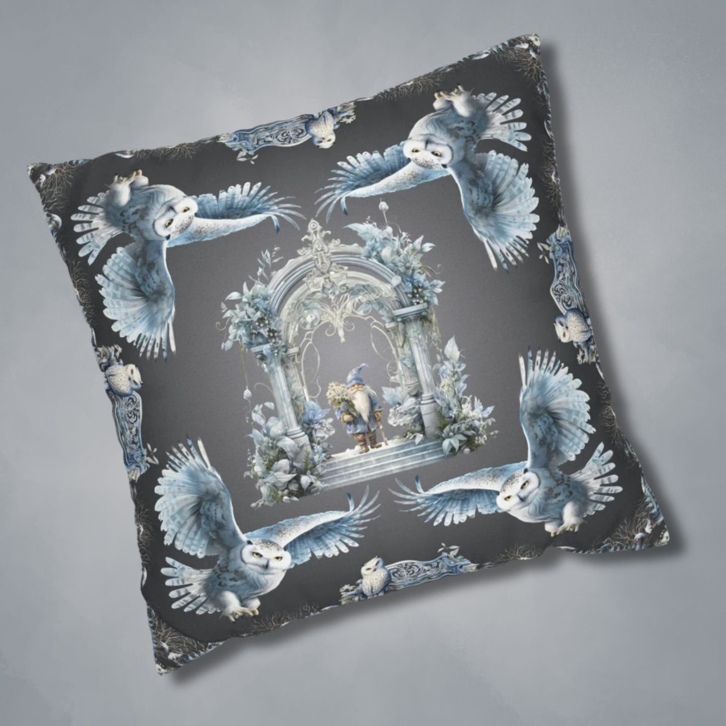 Owls and Wizard Winter Forest Throw Pillow or Pillowcase | Decorative Pillow | Fantasy Themed Home Decor | "Winter Dreams"