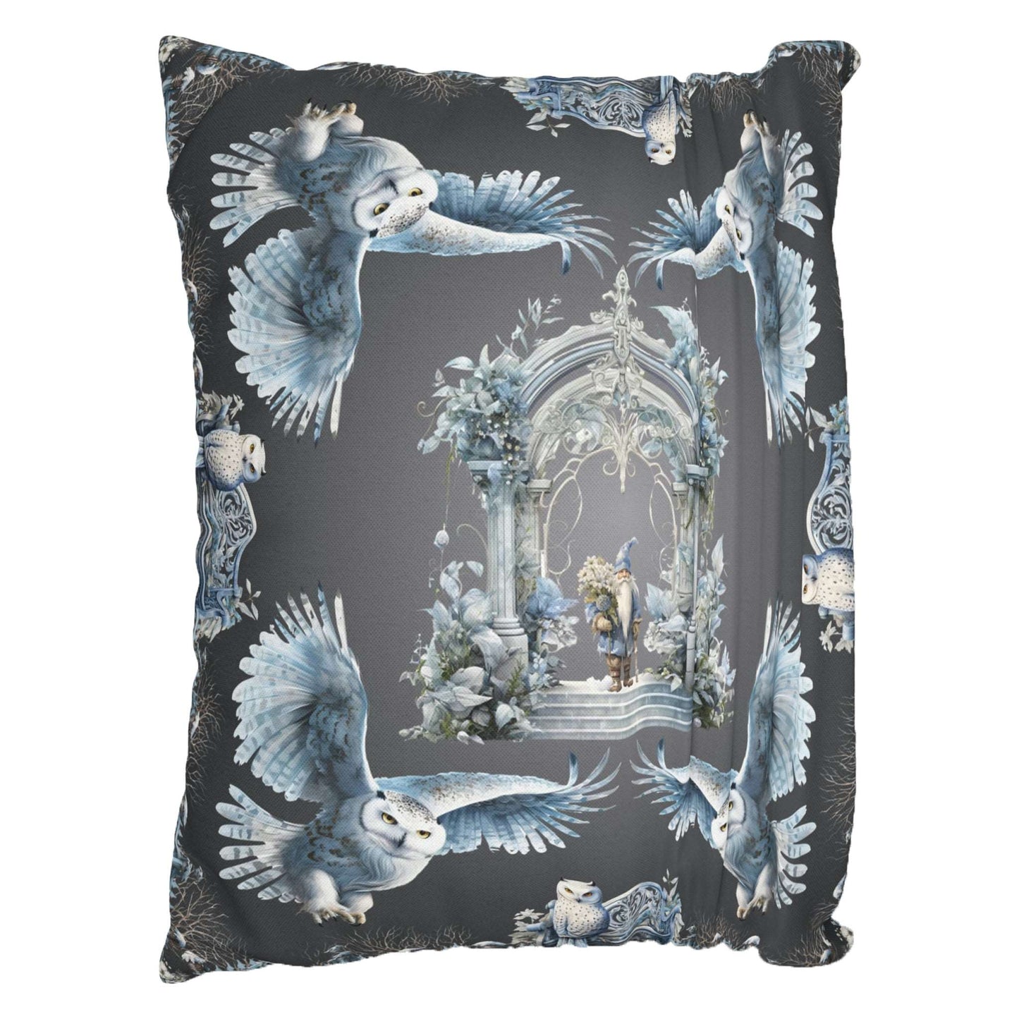 Owls and Wizard Winter Forest Throw Pillow or Pillowcase | Decorative Pillow | Fantasy Themed Home Decor | "Winter Dreams"