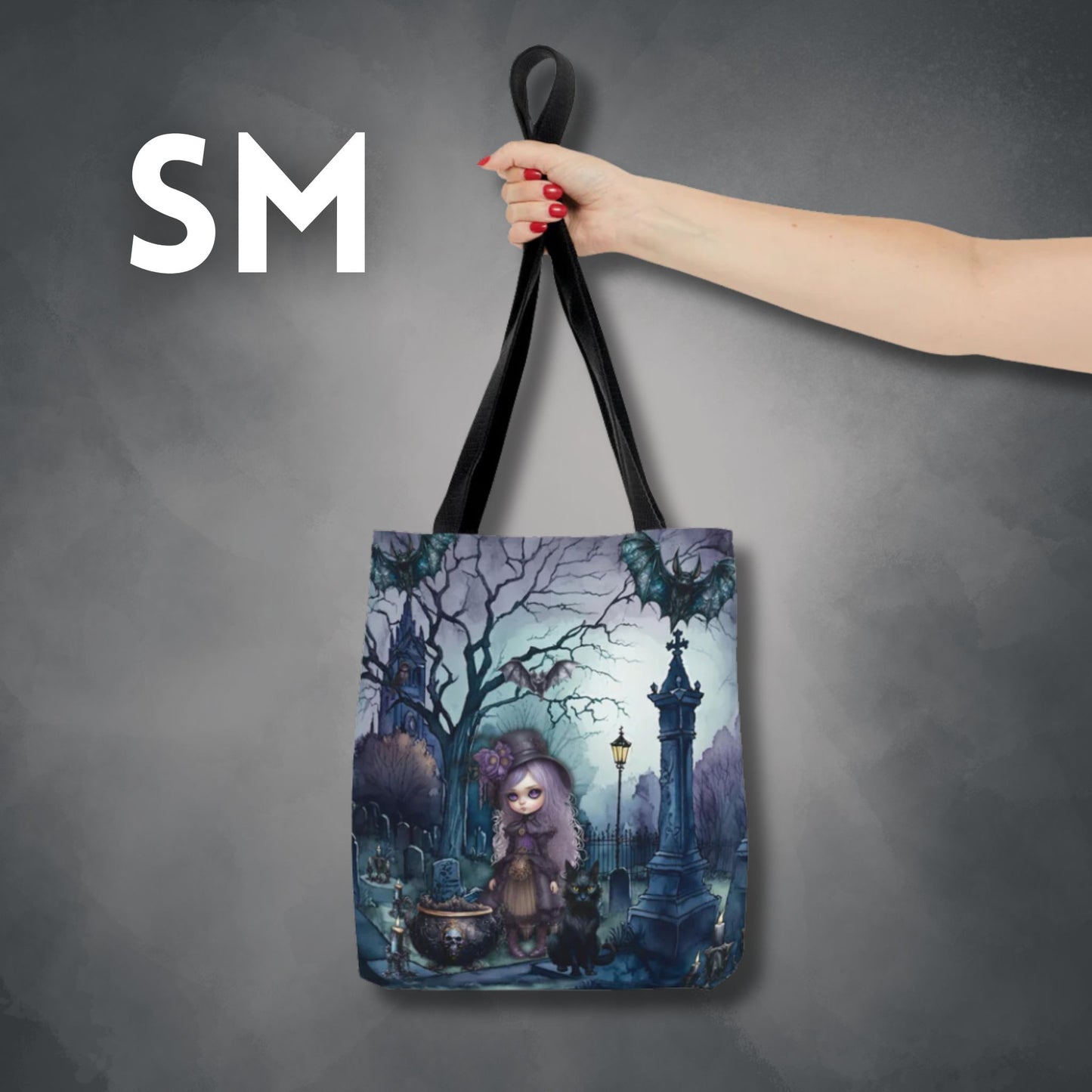 Dark Spooky Tote Bag | Witch Cemetery Black Cat Shopping Bag | Dark Scary Themed Accessories | "Witch Amongst the Dead"