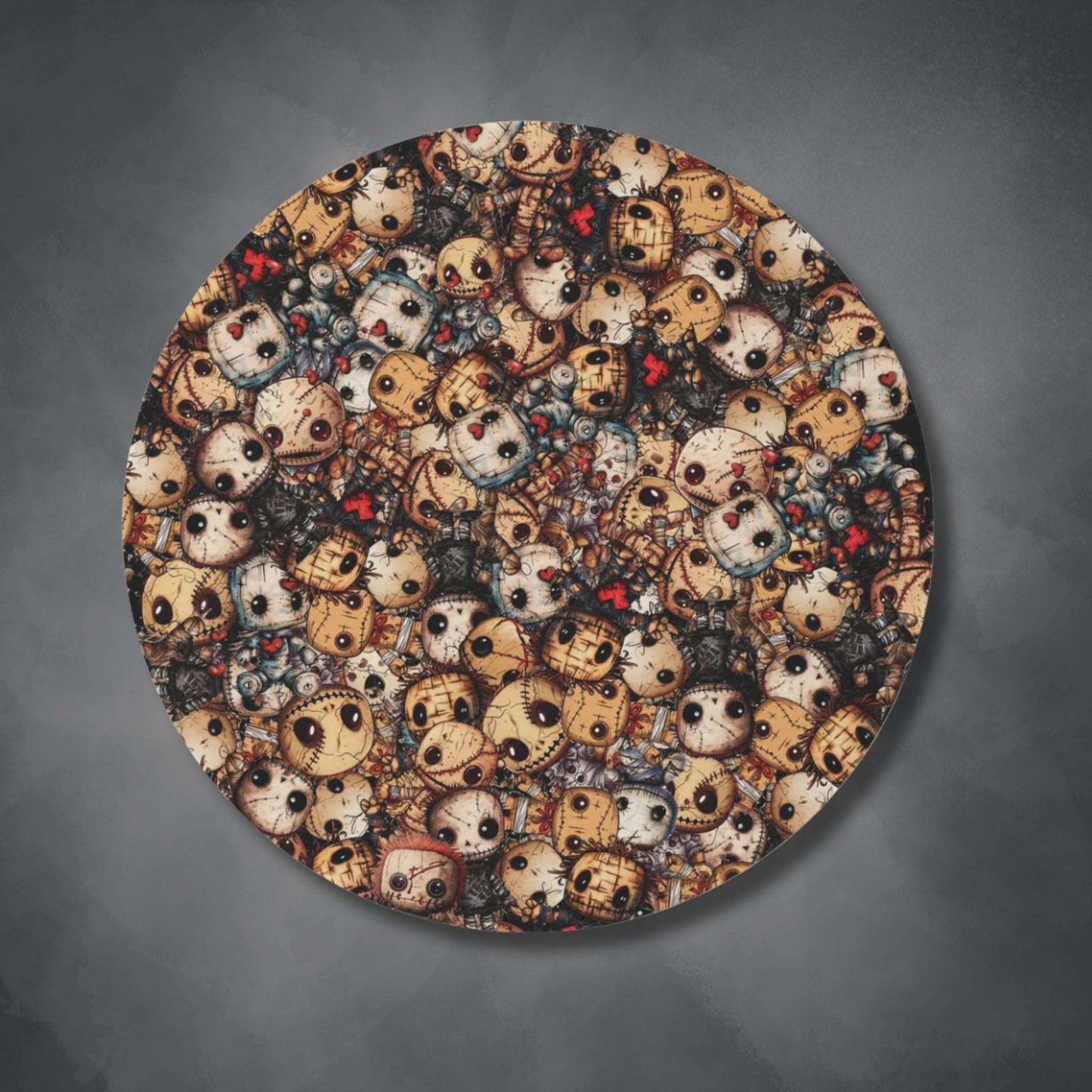 Dark Voodoo Style Round Accent Rug | Voodoo Dolls Area Rug | Black Magic Themed Home Decor | "Stitches and Sabotage"