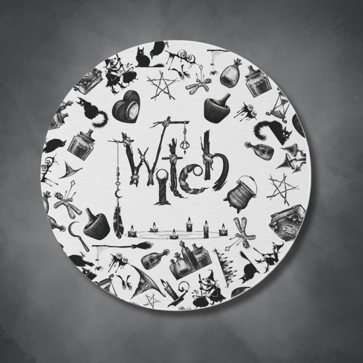 Witchy Pattern Style Round Accent Rug | Witch Symbols Area Rug | Witchcraft Themed Home Decor | "Twisted Witch"