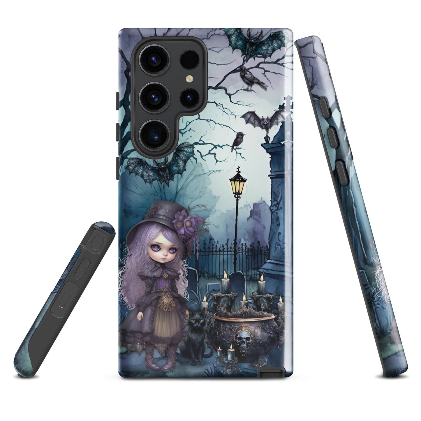 Dark Spooky Tough Samsung® Case | Witch Cemetery Black Cat Phone Cover | Dark Scary Themed Phone Accessories | "Witch Amongst the Dead"