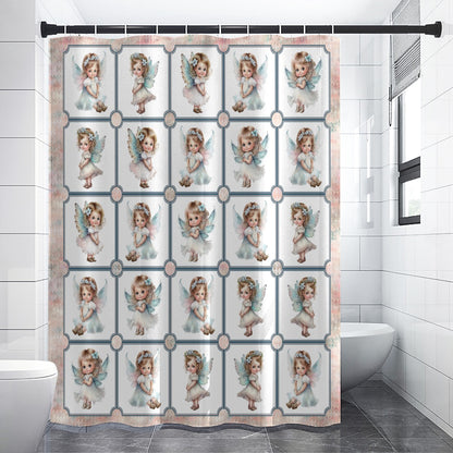 Cute Child Angels Shower Curtain | Childlike Angelic Style Bathroom | Heavenly Themed Bath Decor | "Little Angel"