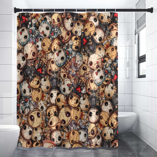 Dark Voodoo Style Shower Curtain | Voodoo Dolls Bathroom | Black Magic Themed Bath Decor | "Stitches and Sabotage"