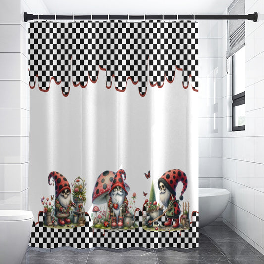 Gnome Skeletons & Mushrooms Shower Curtain | Spring Summer Cute & Scary Bathroom | Gnome Themed Bath Decor | "SkelliGnomes"