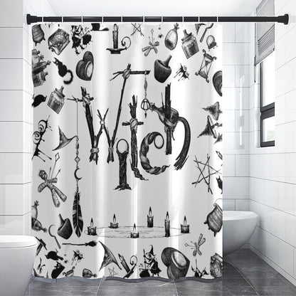 Witchy Pattern Style Shower Curtain | Witch Symbols Bathroom | Witchcraft Themed Bath Decor | "Twisted Witch"