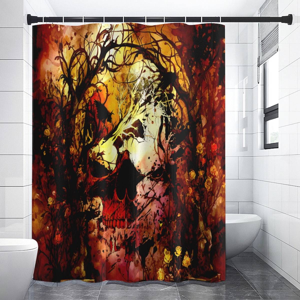 Abstract Horror Style Shower Curtain | Skull Vines Ethereal Bathroom | Dark Scary Themed Bath Decor | "Skullitrax"